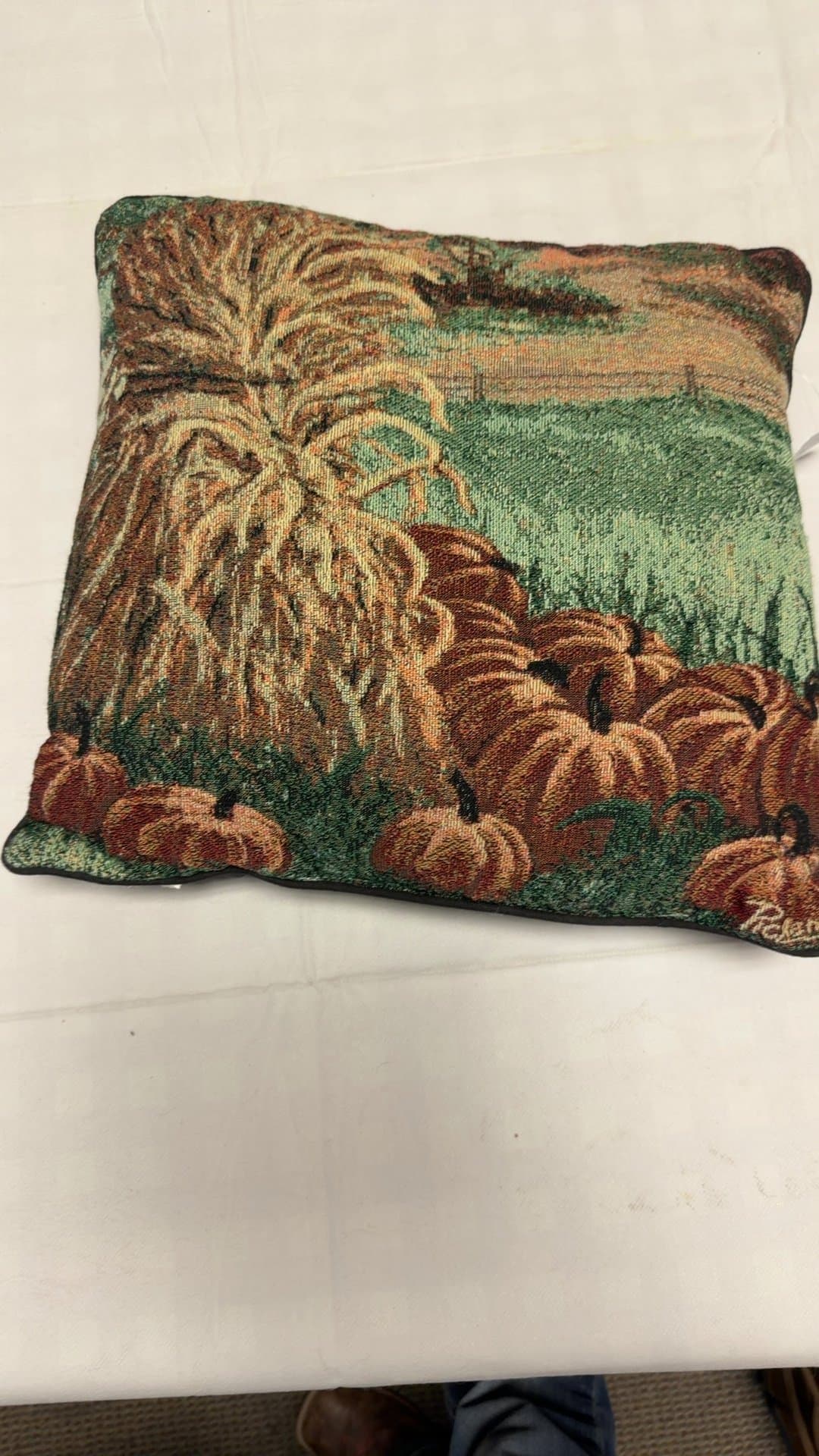 Autumn Harvest Tapestry Throw Pillow - Image 1