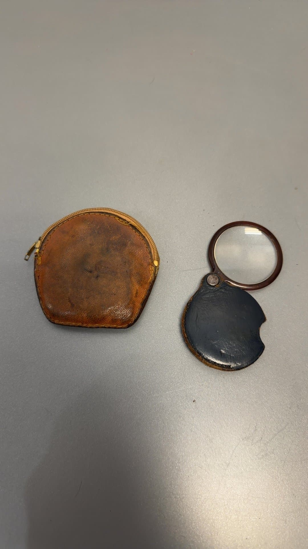 Vintage Leather Coin Purse and Folding Magnifier Set - Image 1
