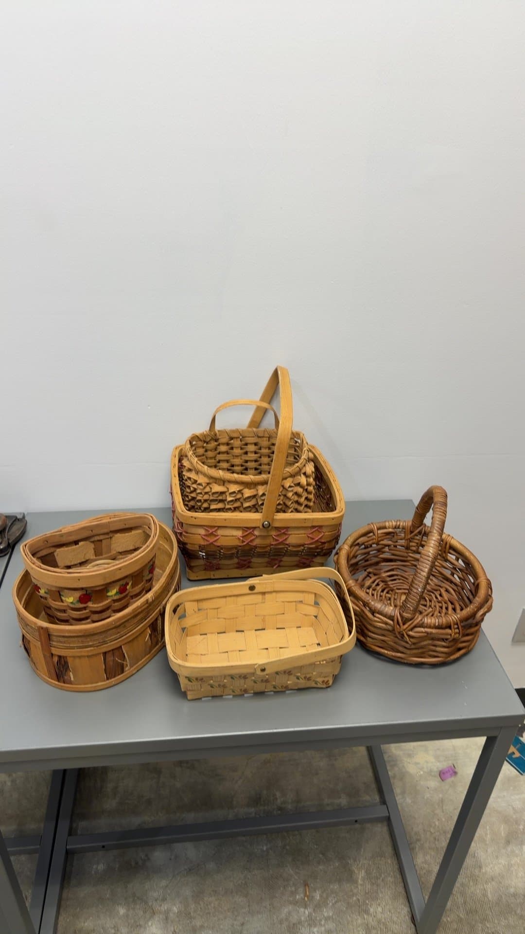 Assorted Vintage Woven Wood and Wicker Baskets Set - Image 1
