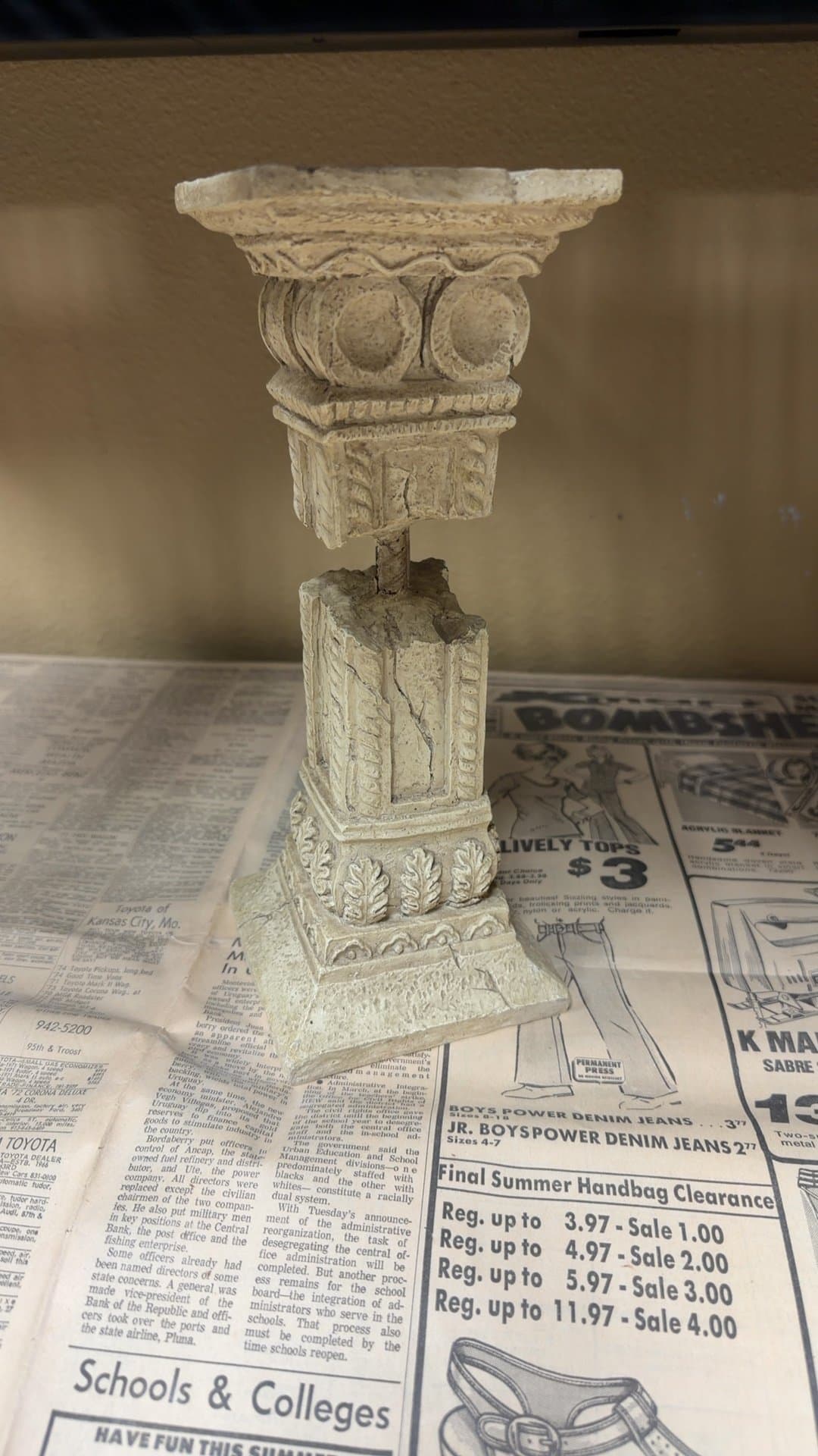Decorative Stone Column candle holder with exposed rebar - Image 1