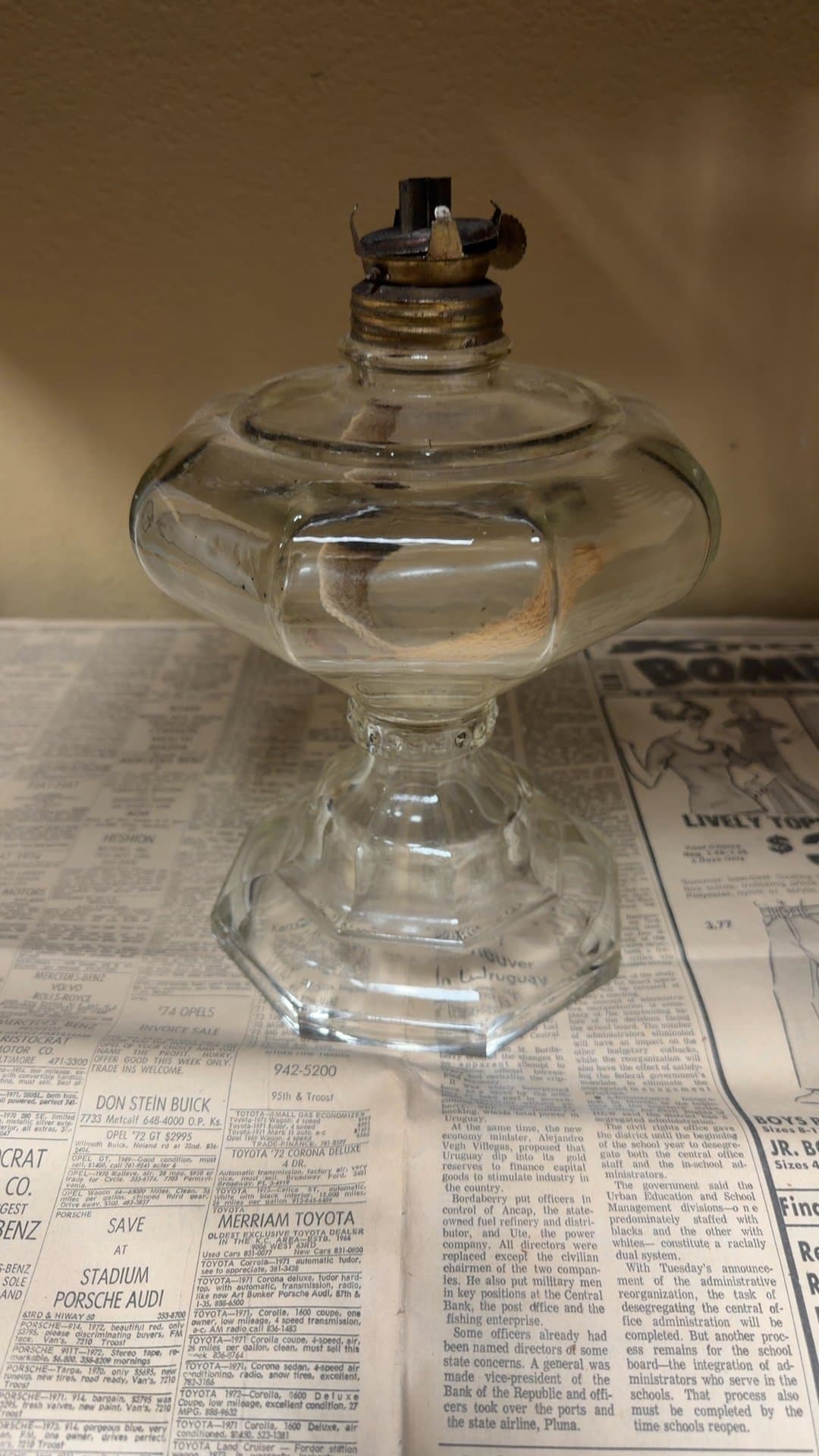Vintage Glass Oil Lamp - Image 1