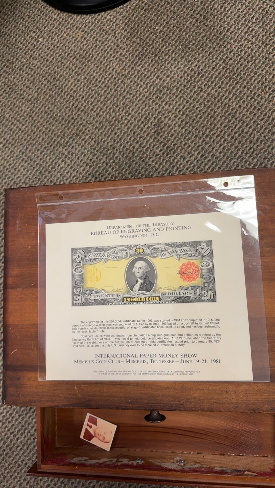 1905 $20 Gold Certificate Reproduction - Image 1