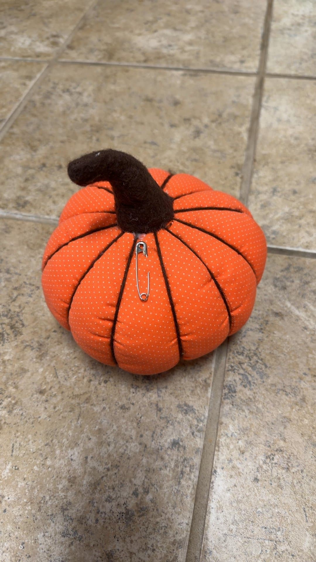 Handmade Fabric Pumpkin Pincushion - Image 1