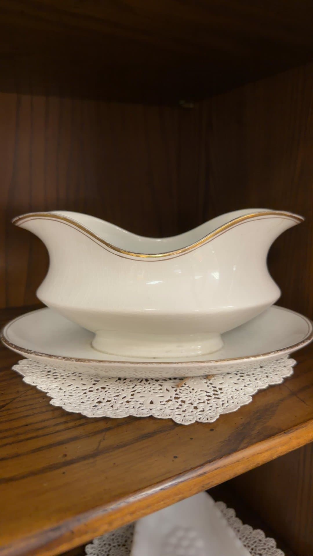 Antique Gravy Boat with Attached Underplate - Image 1
