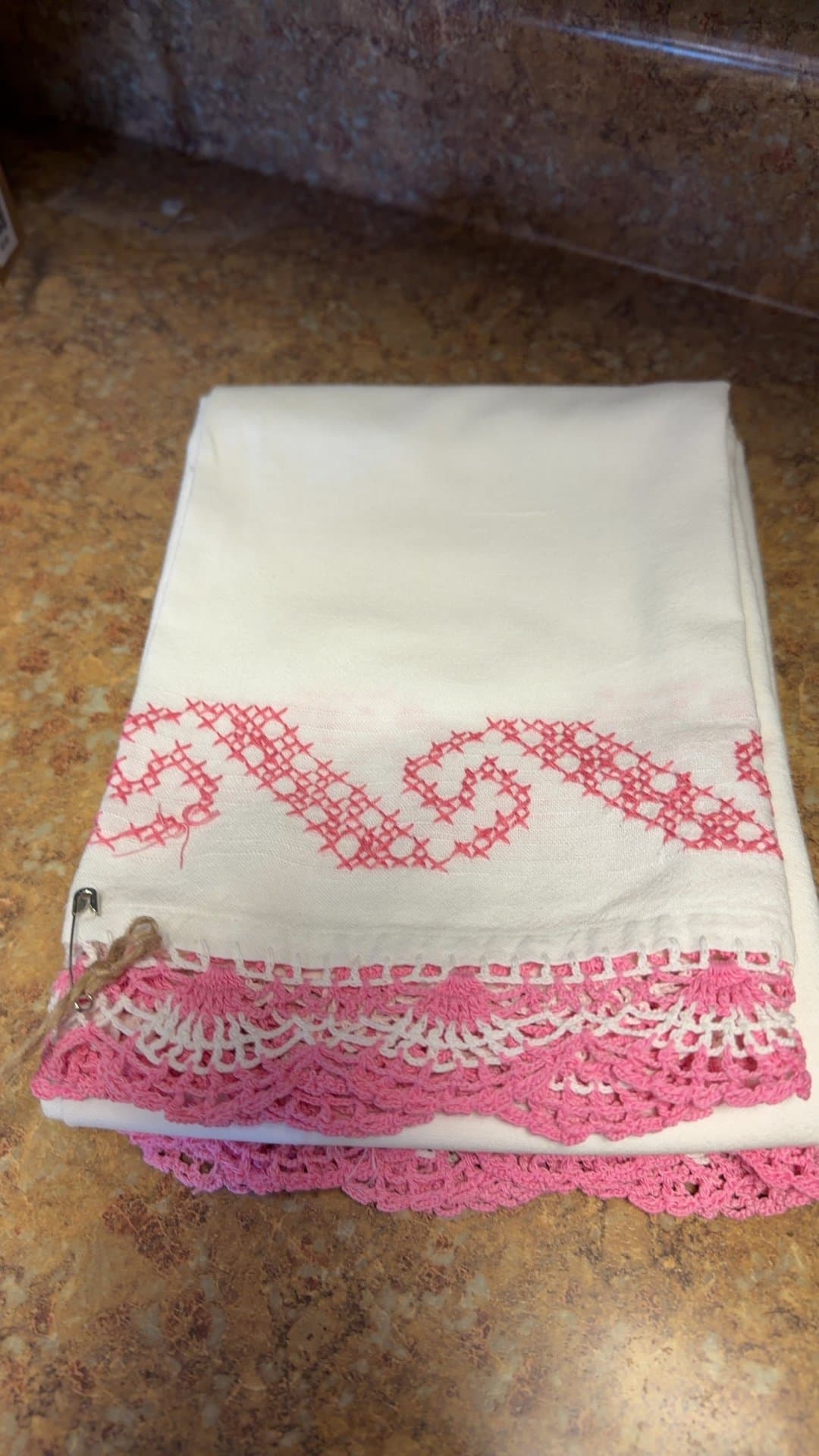 Vintage Hand-Embroidered Linen Towel - Image 1