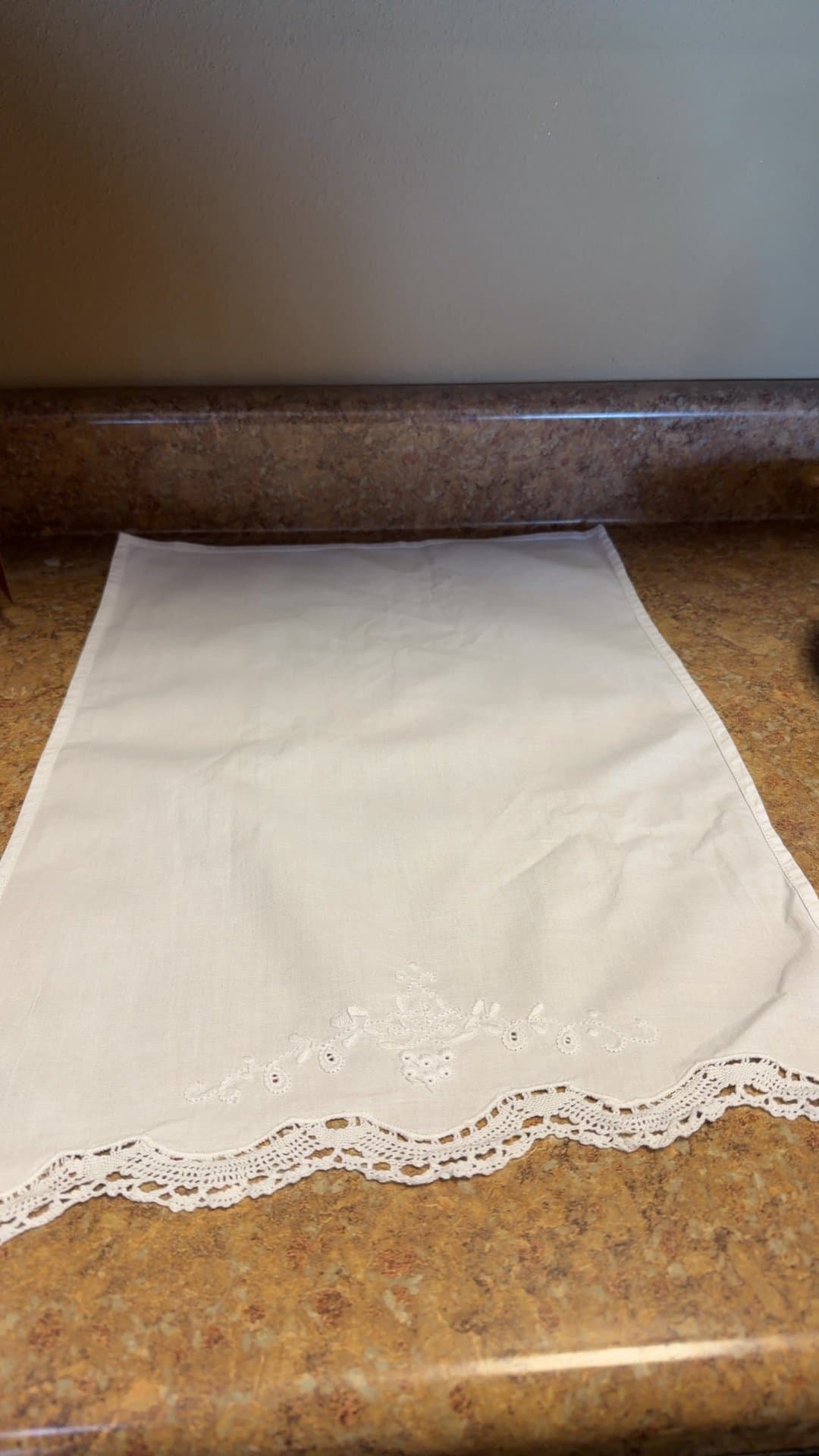 White Lace-Trimmed Table drape or finger towel - Image 1