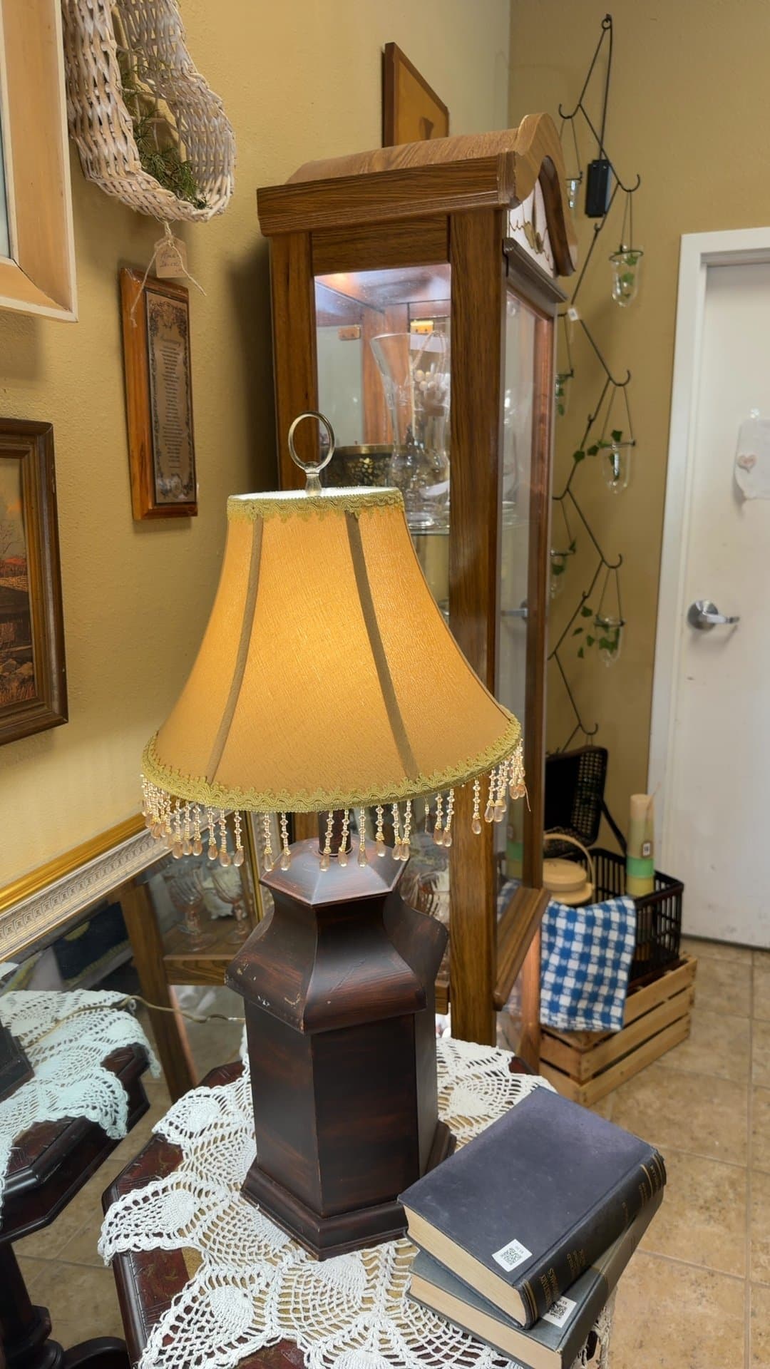 Vintage Table Lamp with Beaded Shade - Image 1