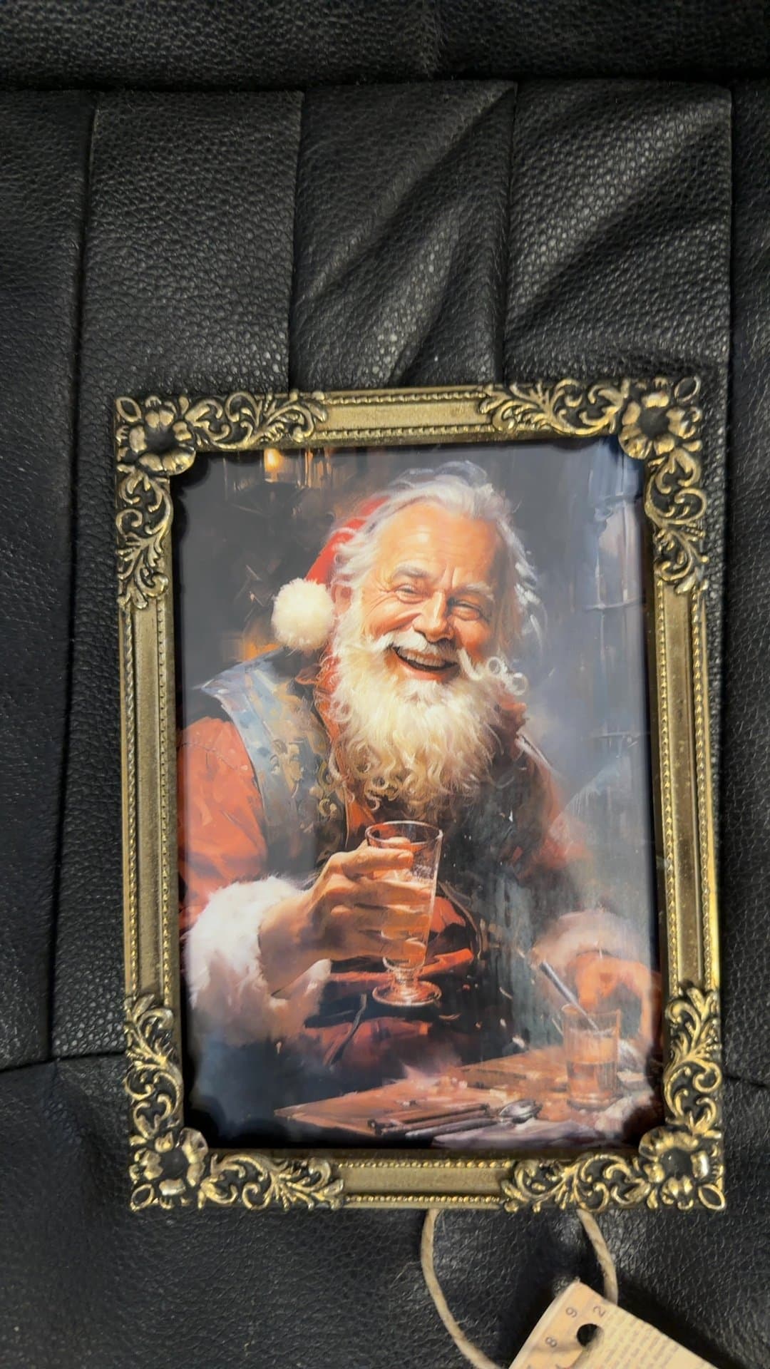 Framed Santa Claus Art Print in Vintage Brass Frame - Image 1