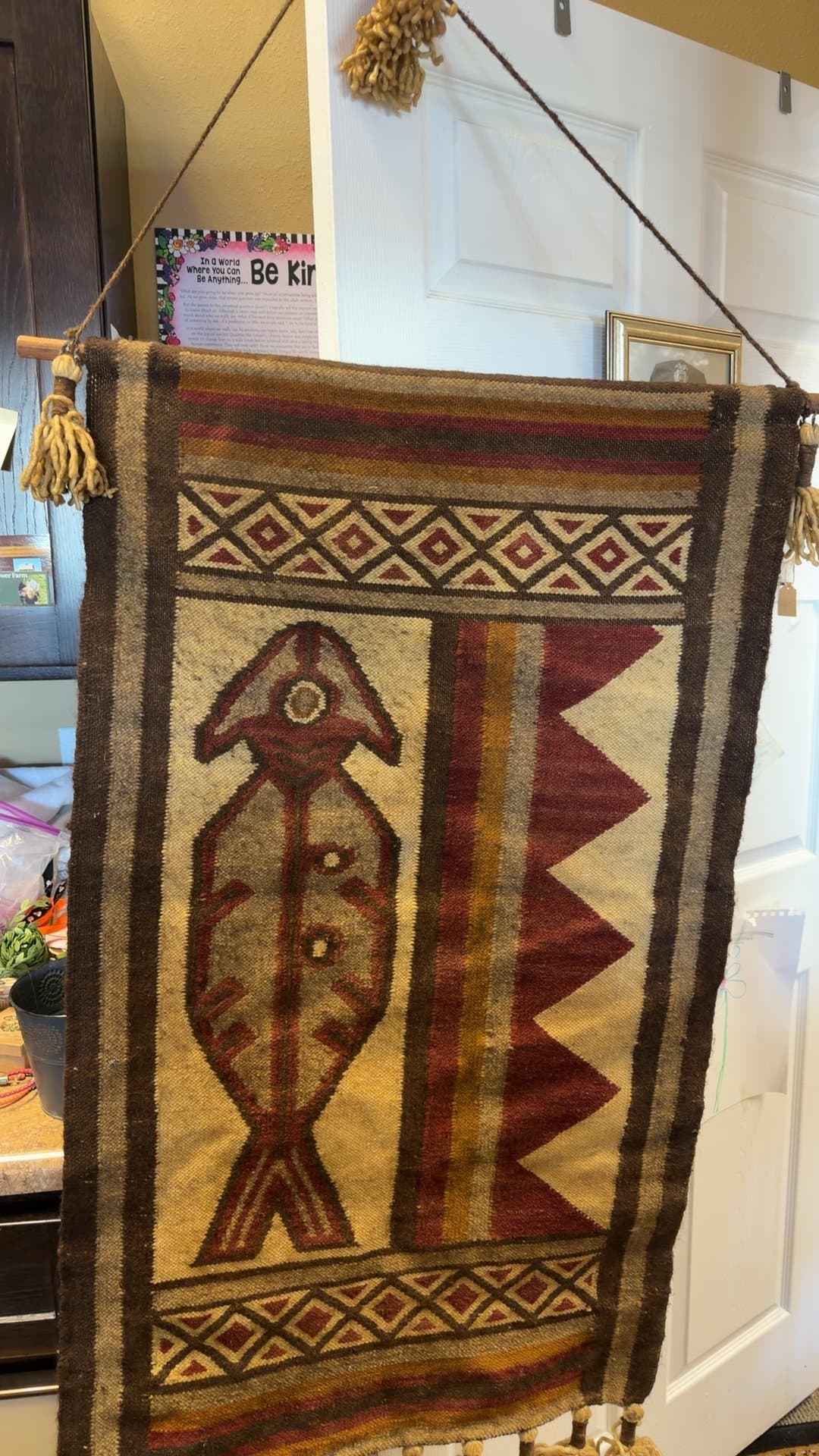 Ecuadorian Hand-Woven Wool Fish Tapestry Wall Hanging - Image 1