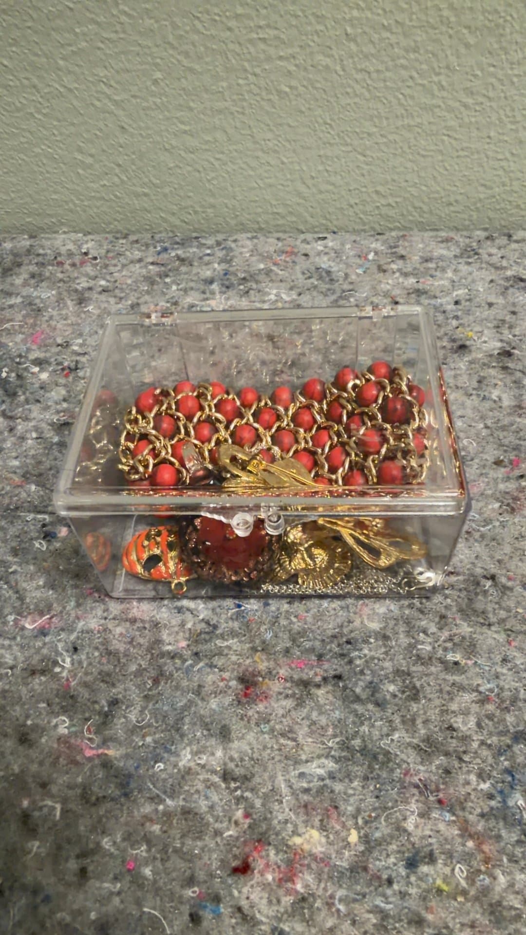 Red Beaded Necklace with Gold Chain - Image 1