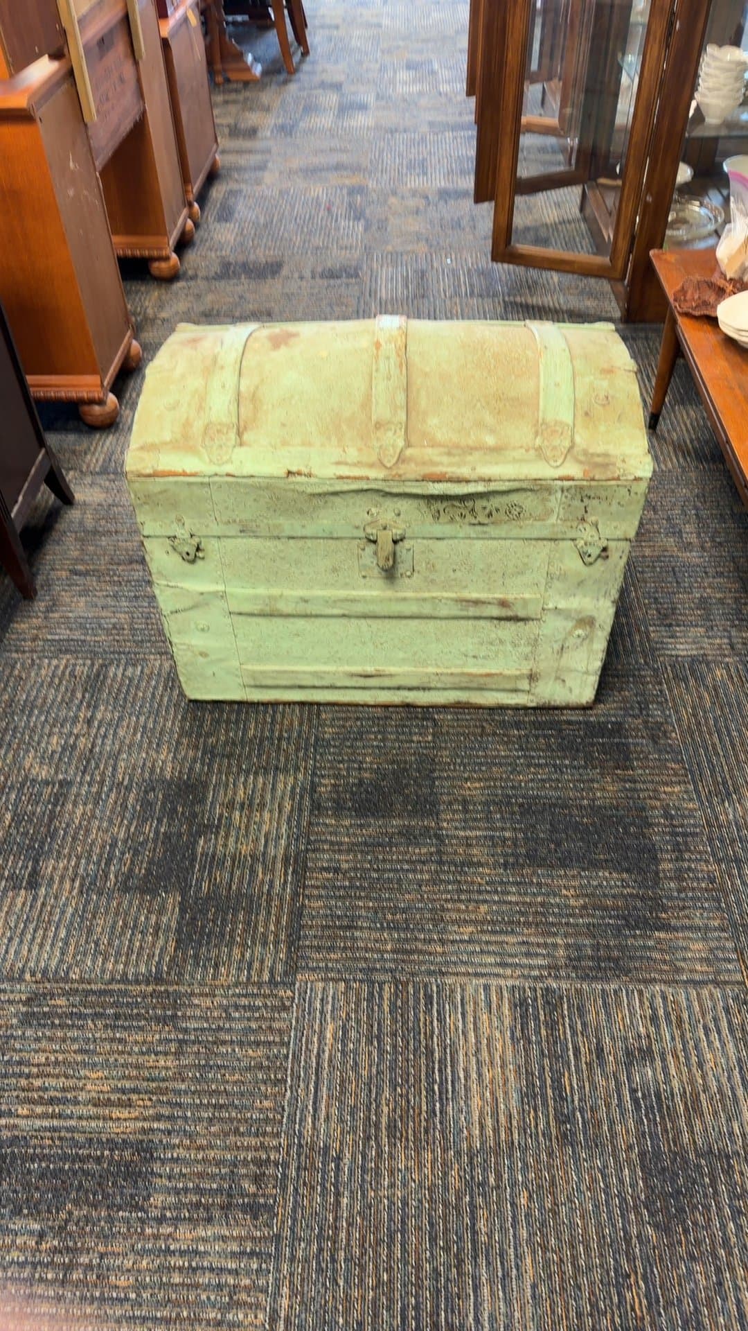 Vintage Wooden Trunk with Metal Accents - Image 1