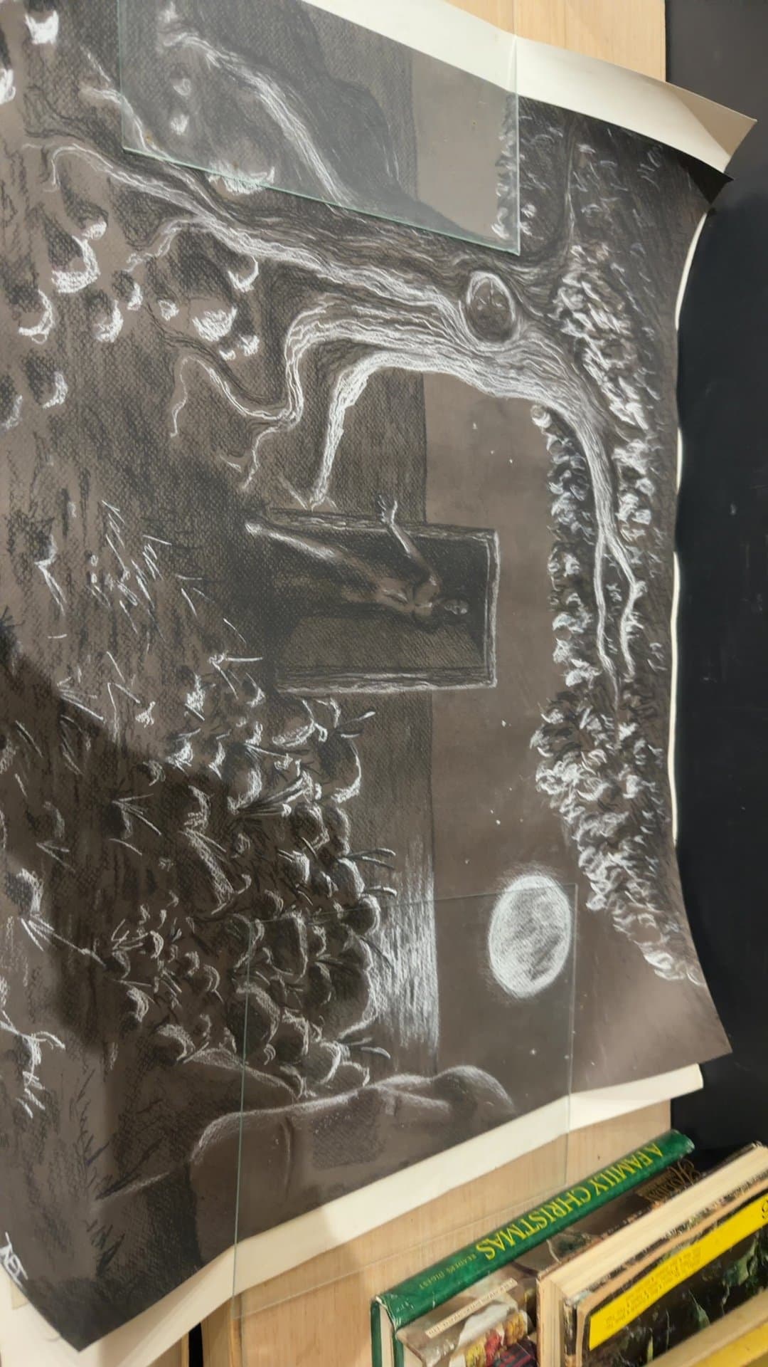 Original Charcoal Drawing Titled 'Easter Island Portal' - Image 1