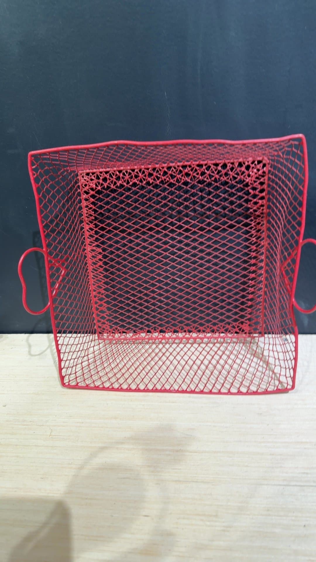 Red Wire Mesh Storage Basket with Heart Handles - Image 1