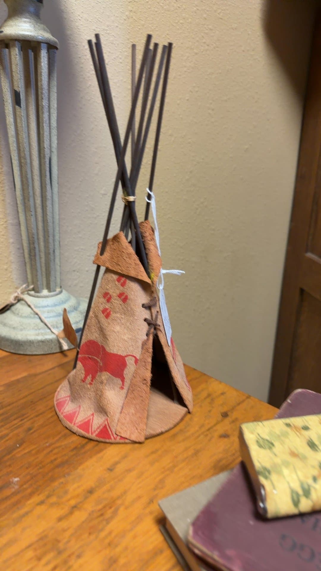 Vintage Leather Teepee Incense Holder - Image 1