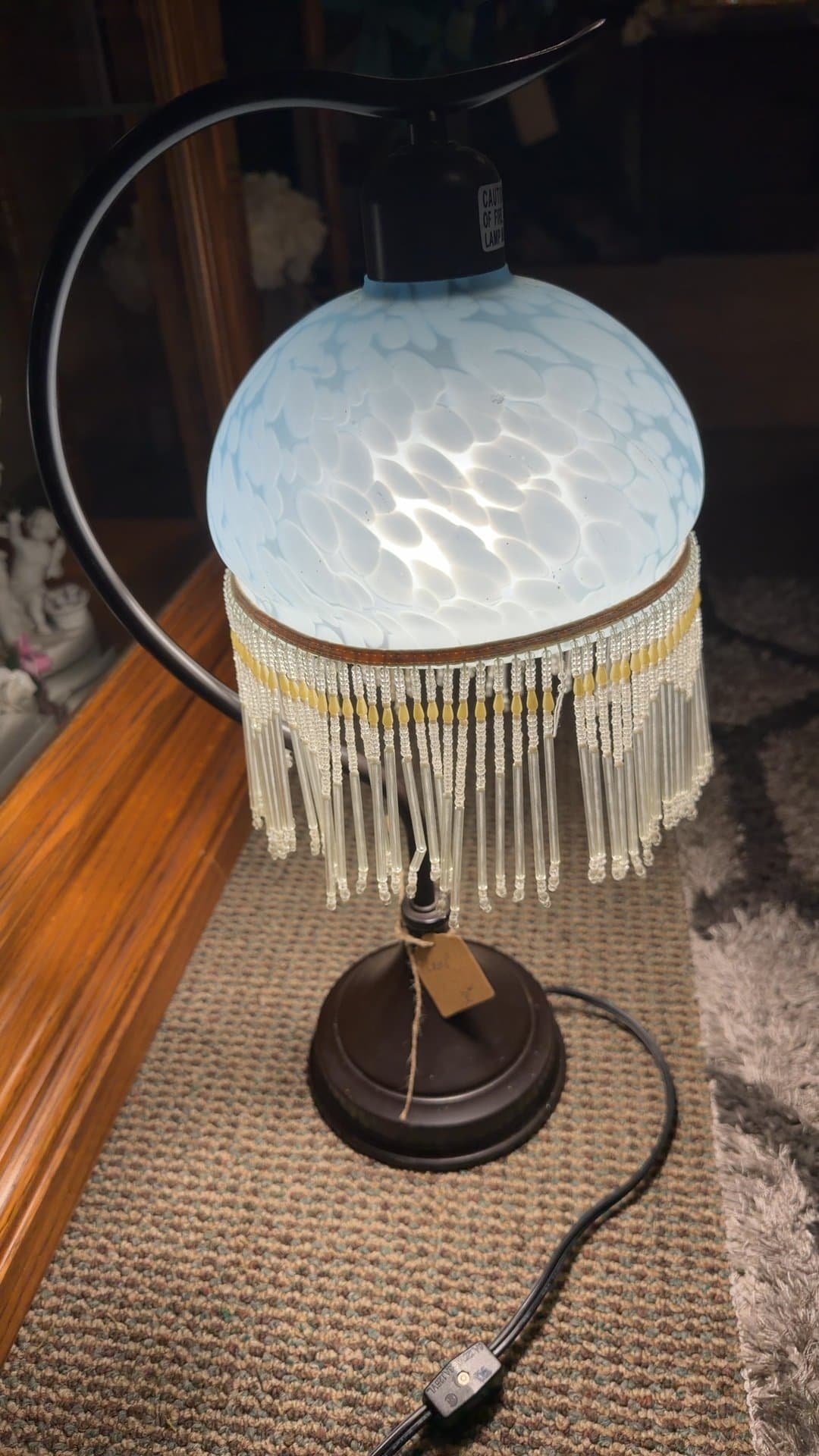 Vintage Table Lamp with Beaded Fringe - Image 1
