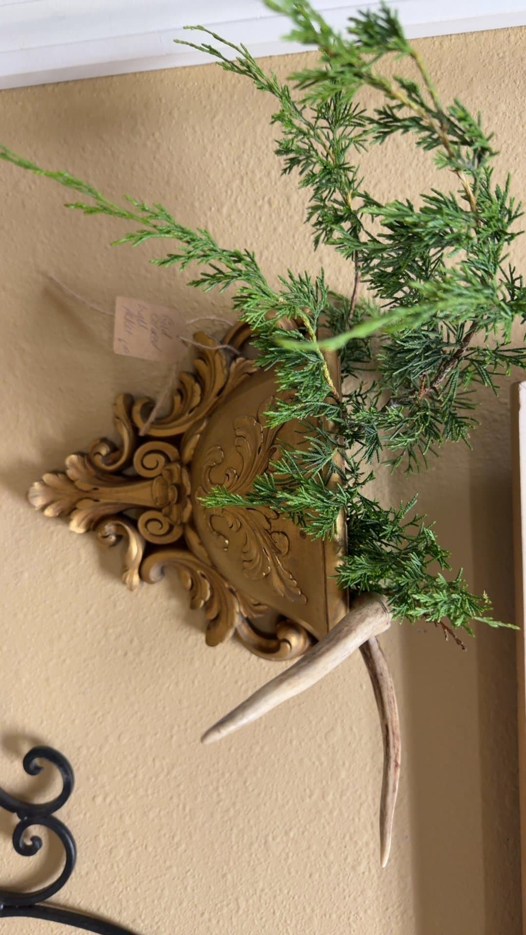 Gold-Colored Wall Pocket with Faux Greenery - Image 1