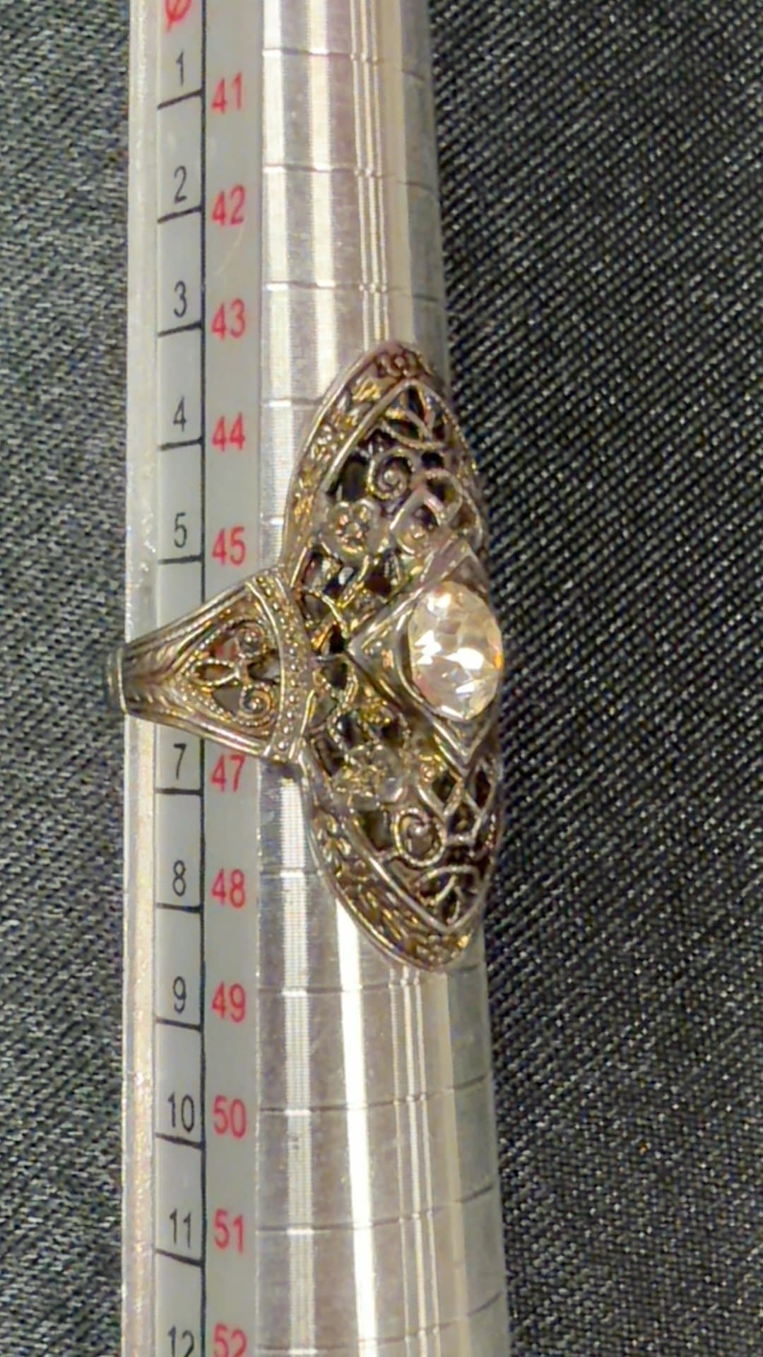 Vintage Filigree Ring with Clear Stone - Image 1