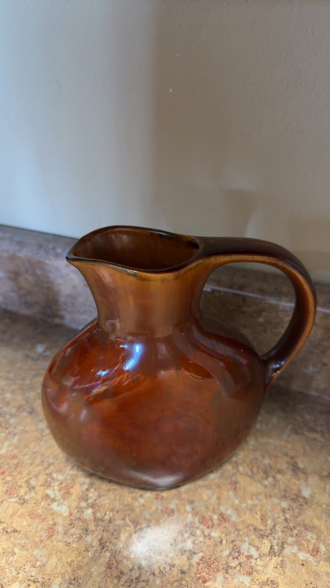 Vintage Brown Ceramic Pitcher - Image 1