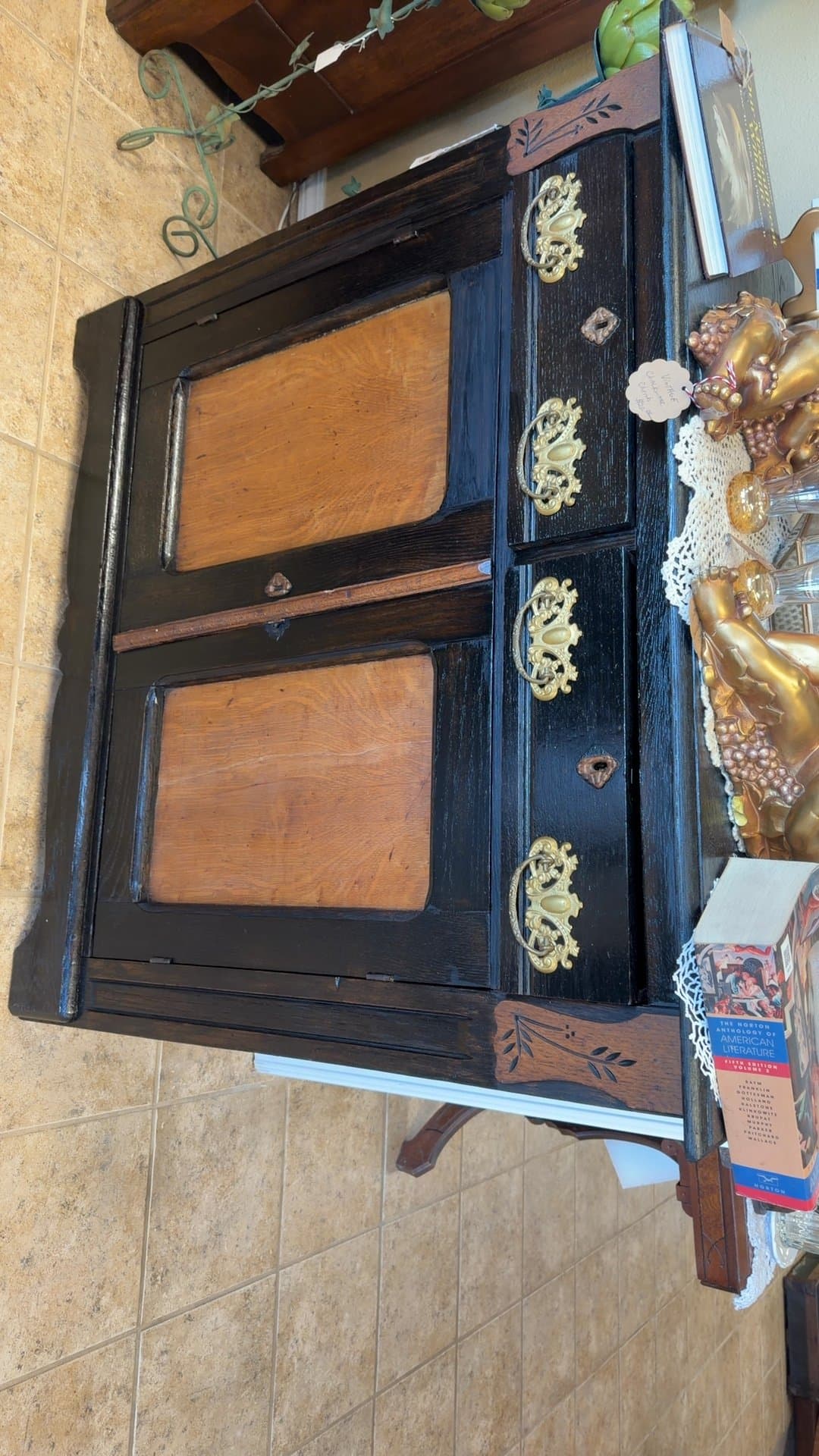 Antique Wooden Cabinet with Brass Handles - Image 1