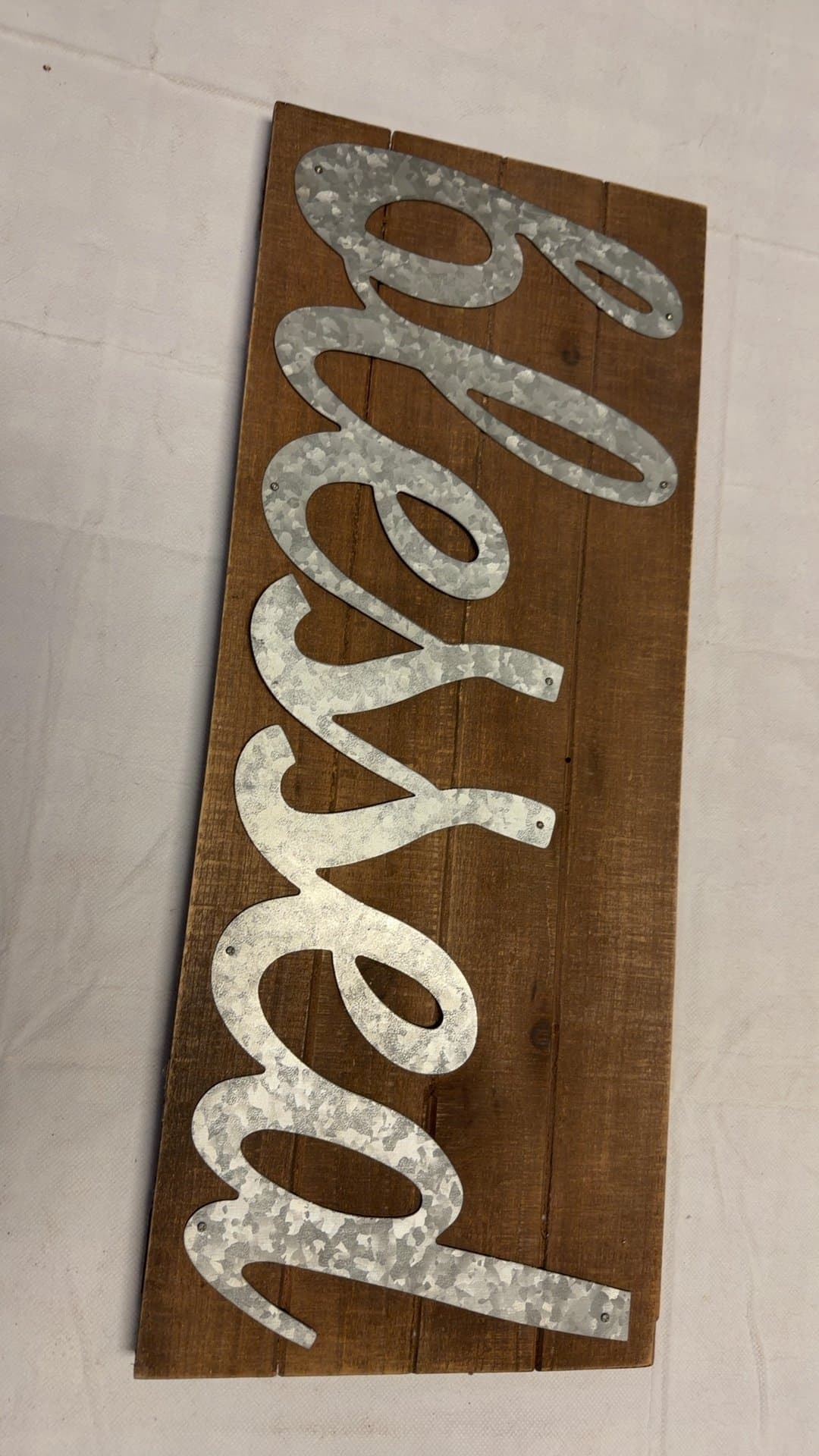 Galvanized Metal 'Blessed' Wooden Wall Sign - Image 1