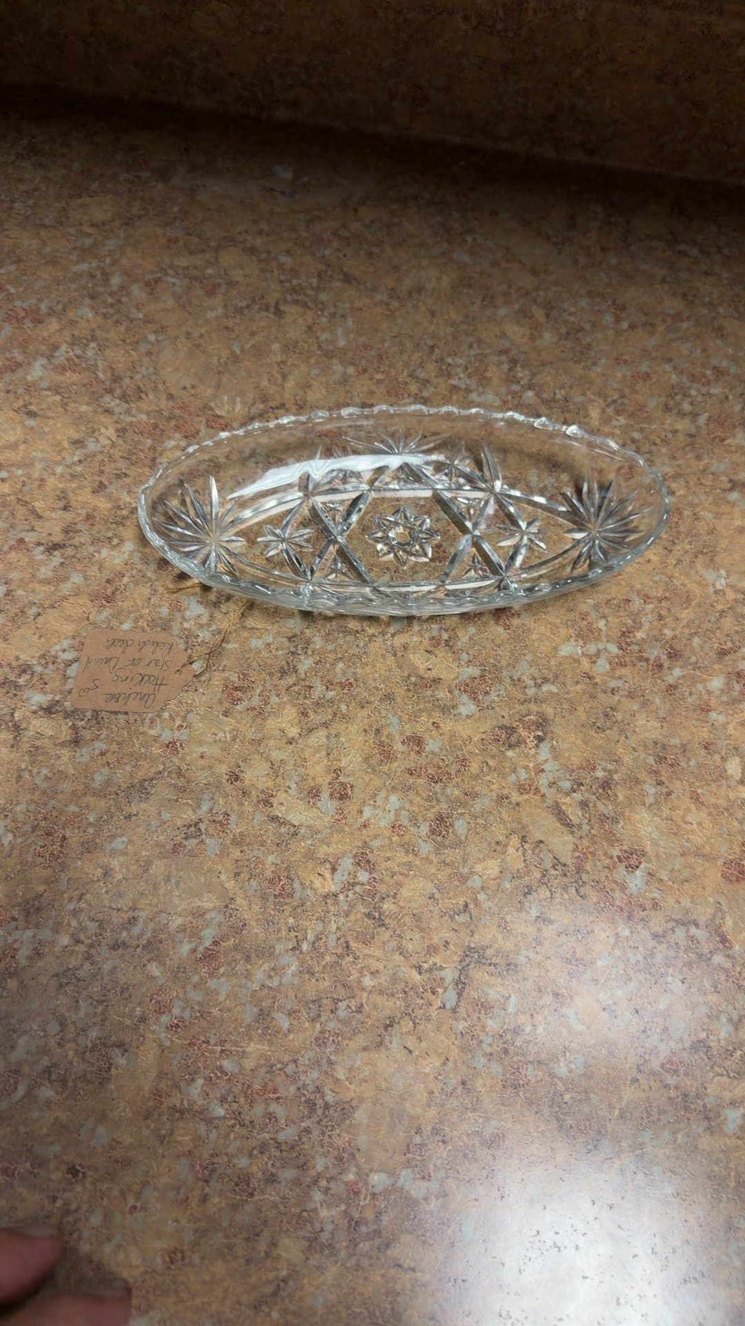 Vintage Cut Glass Oval Dish - Image 1