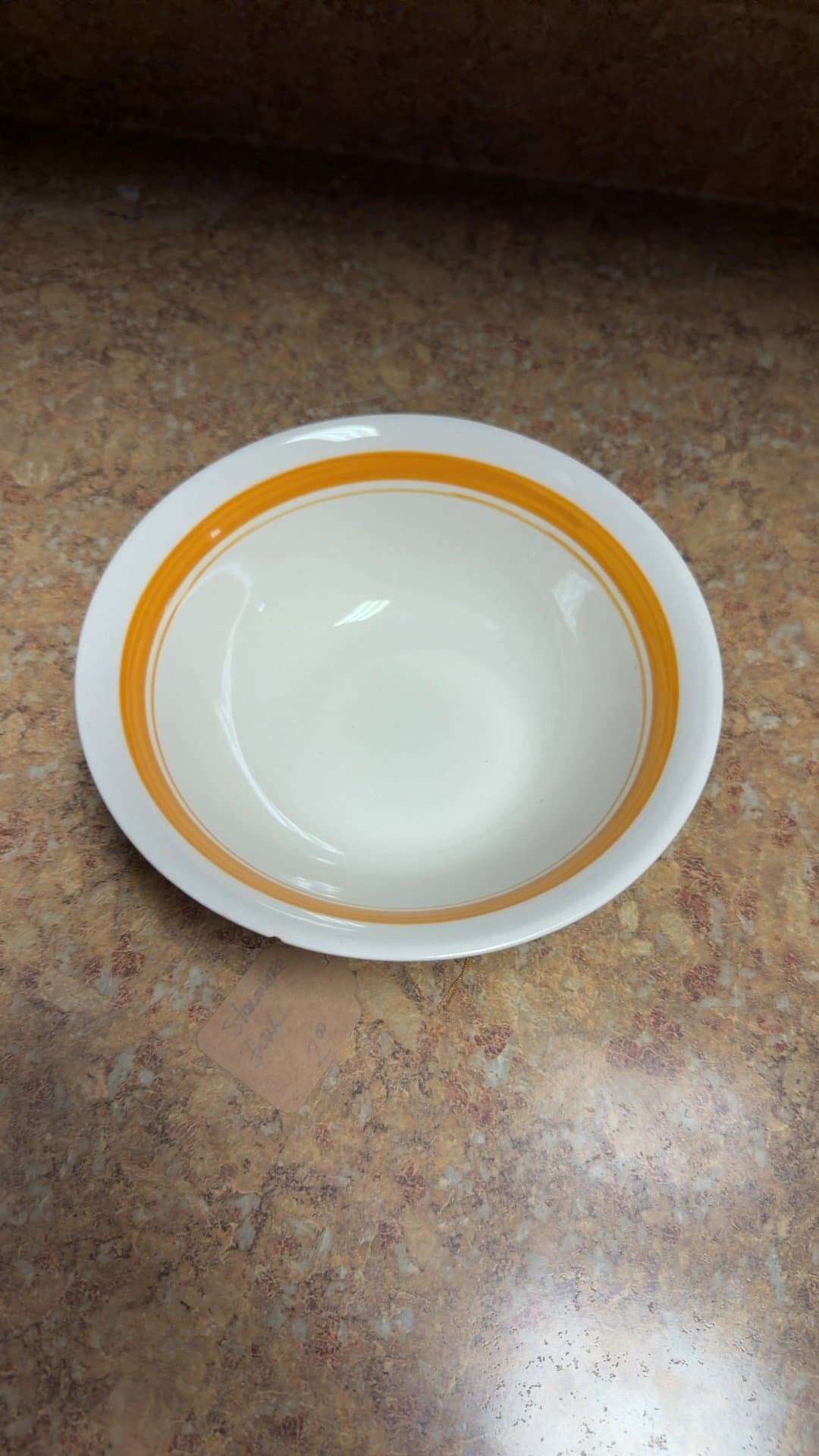 Vintage Stoneware Bowl with Orange Stripe - Image 1