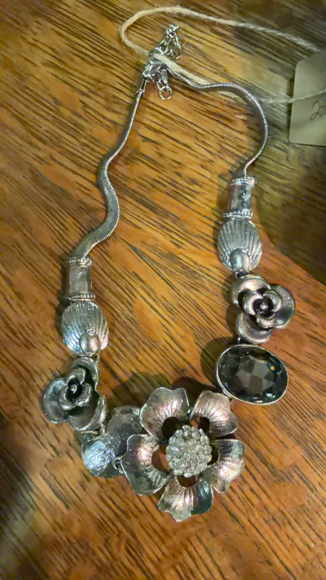 Floral Silver Tone Statement Necklace - Image 1