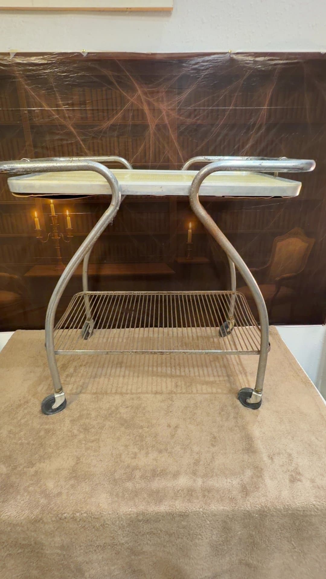 Vintage Mid-Century Chrome Rolling Utility Cart - Image 1
