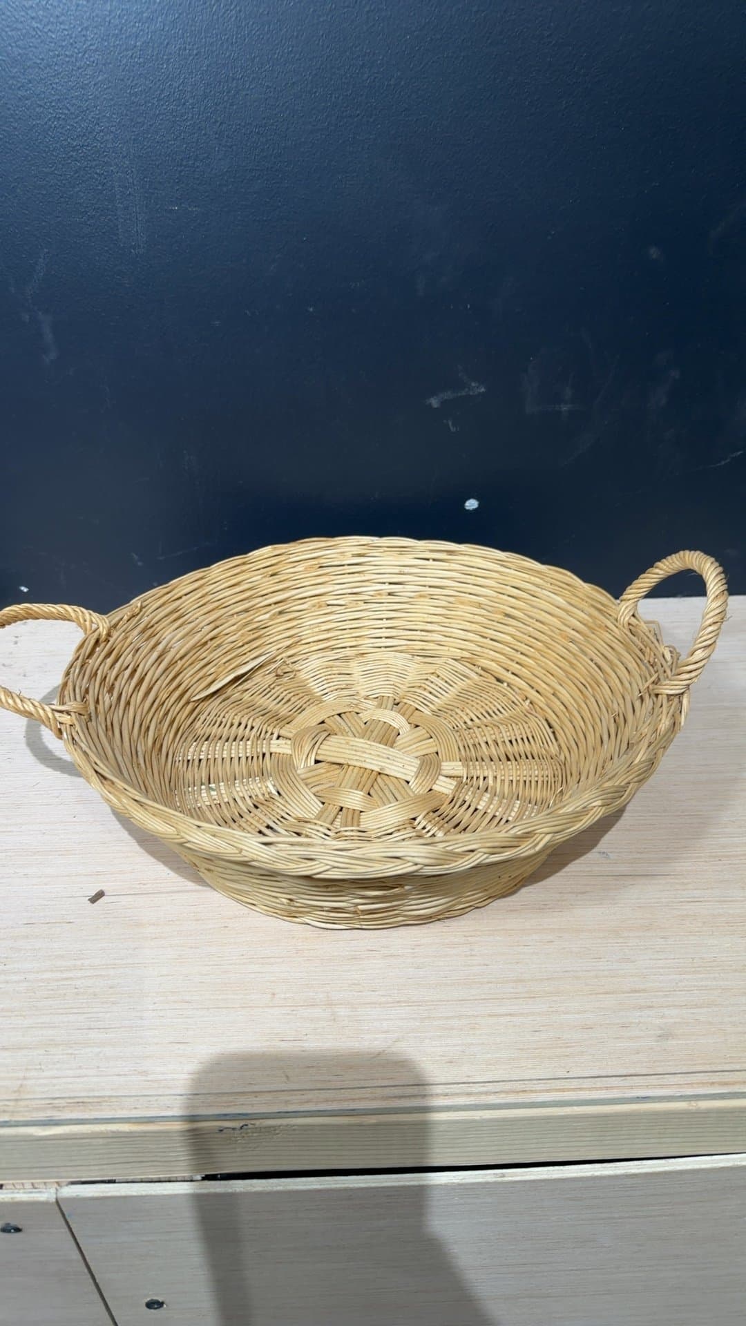 Round Woven Wicker Basket Tray with Handles - Image 1