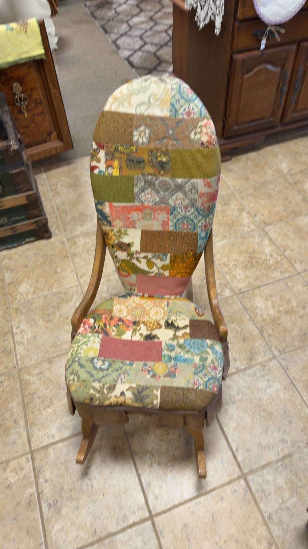 Vintage Patchwork Sewing Rocking Chair - Image 1
