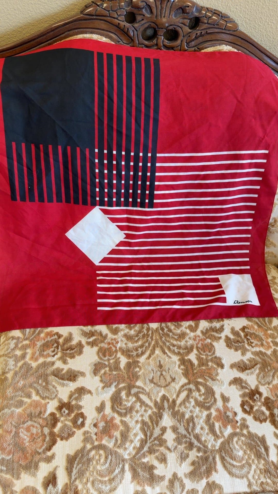 Vintage Red and Black Geometric Pattern Scarf - Image 1