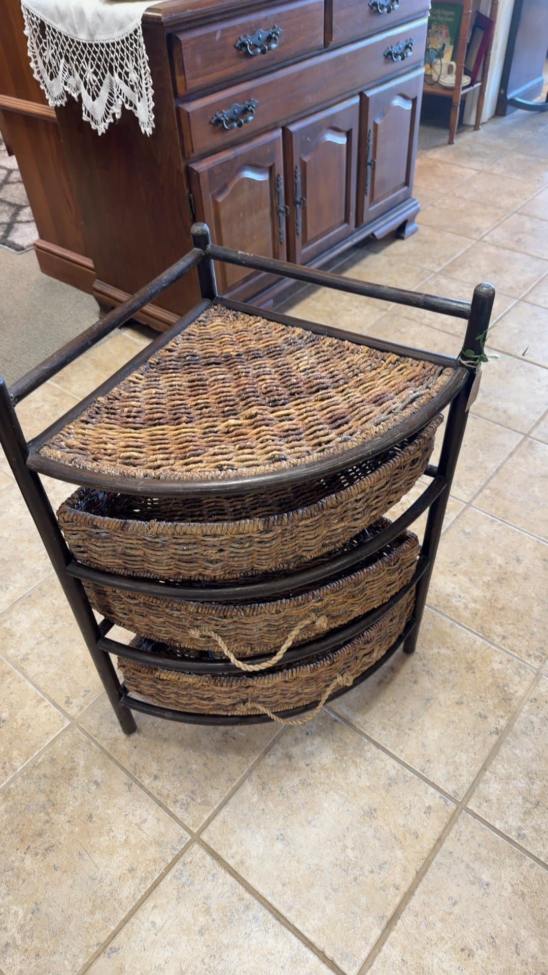Corner Wicker Basket Stand - Image 1