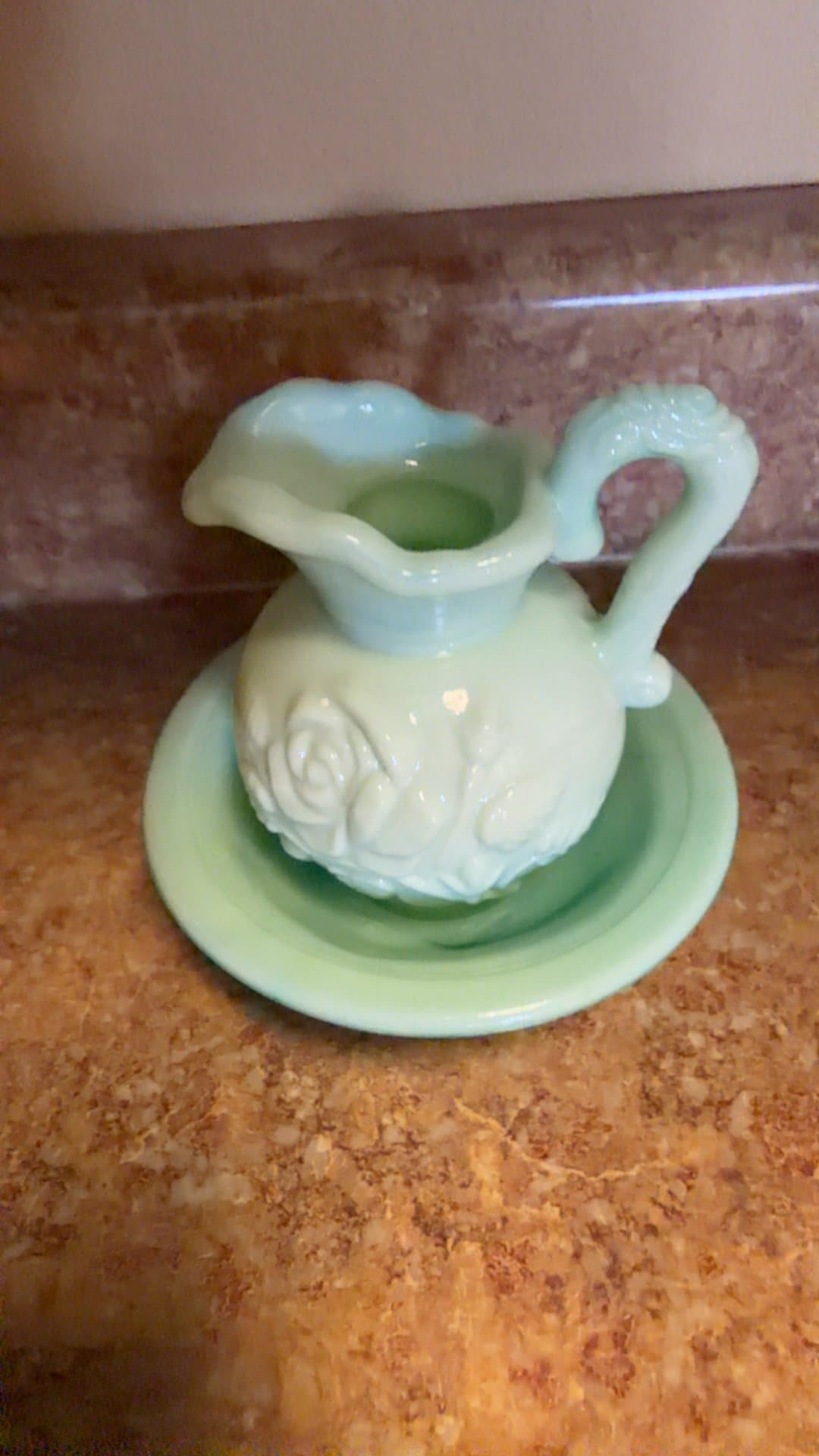 Avon Green Milk Glass Pitcher and Bowl Set - Image 1