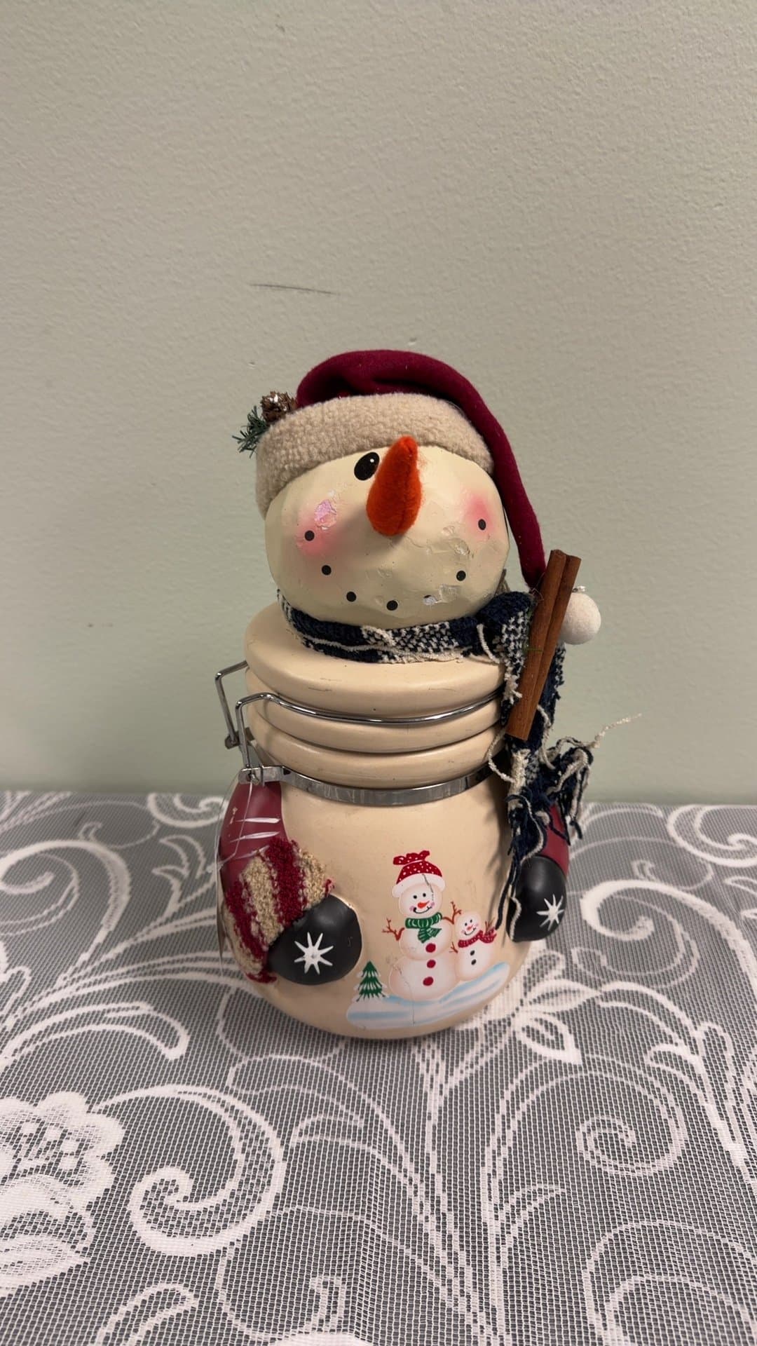 Ceramic Snowman Canister Jar with Metal Latch - Image 1