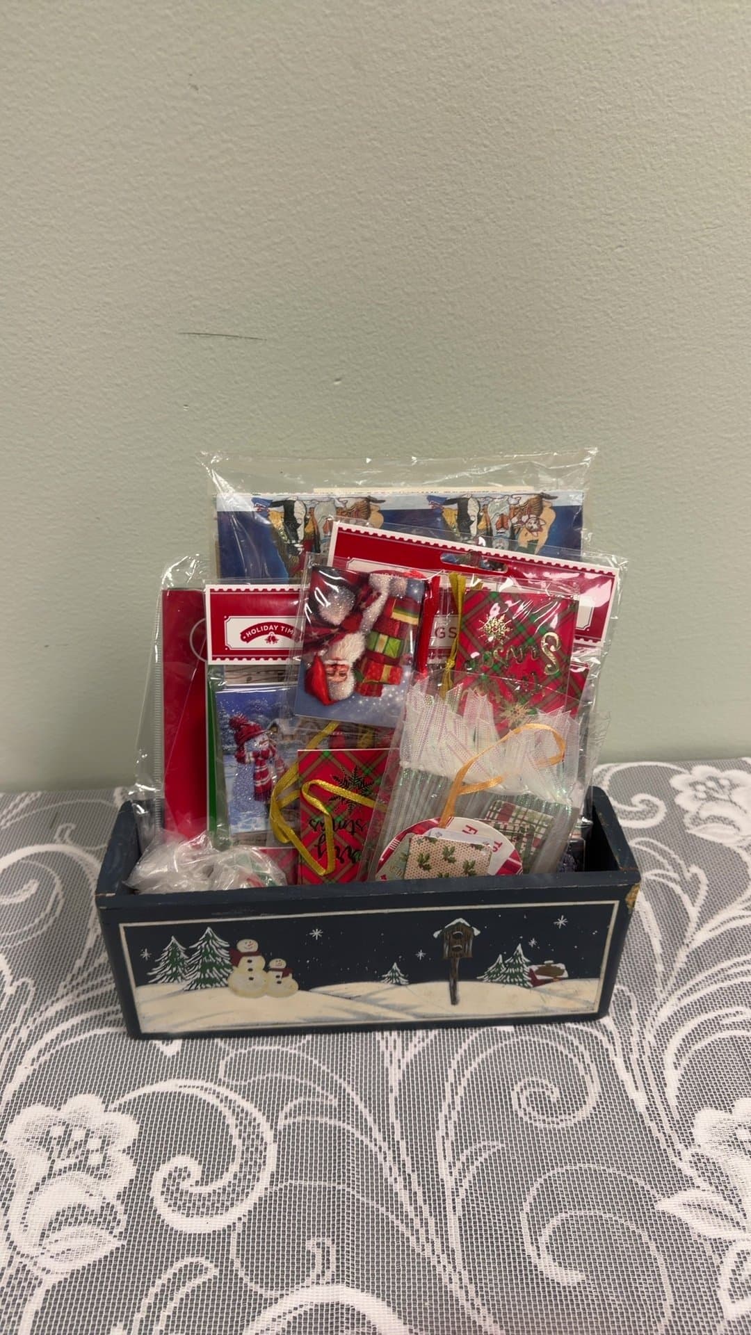 Christmas Holiday Gift Tags Cards and Decorative Wooden Caddy Lot - Image 1