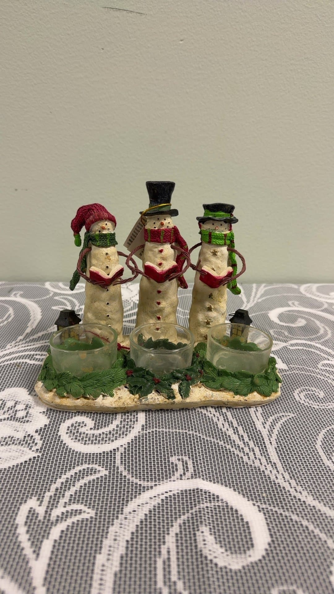 Snowman Carolers Tealight Candle Holder Figurine - Image 1