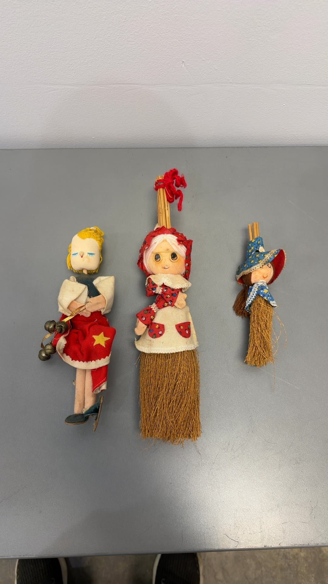 Vintage Handcrafted Broom Dolls and Ice Skater Doll Set - Image 1