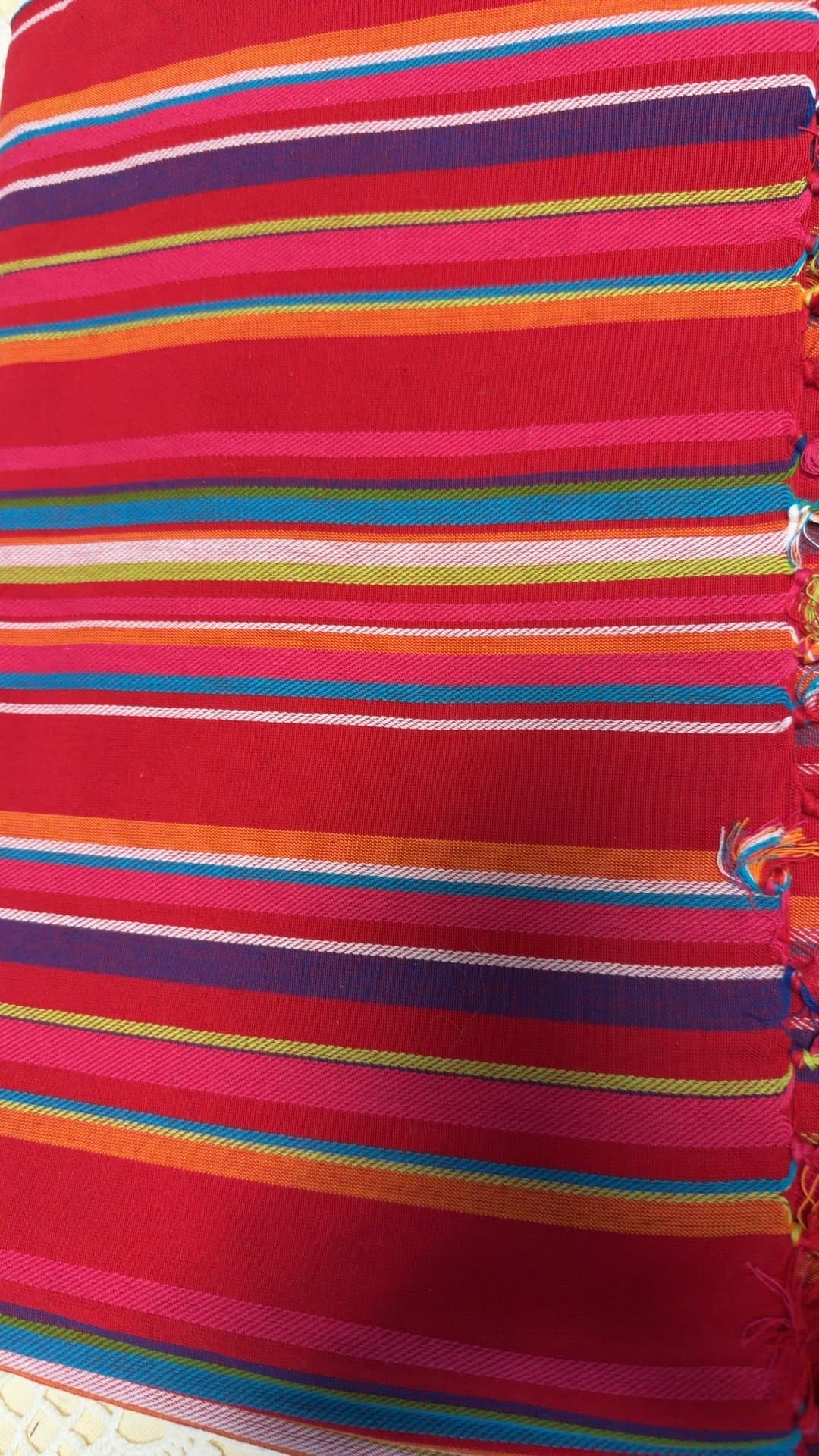 Mexican Serape Striped Tablecloth with Tassels - Image 1