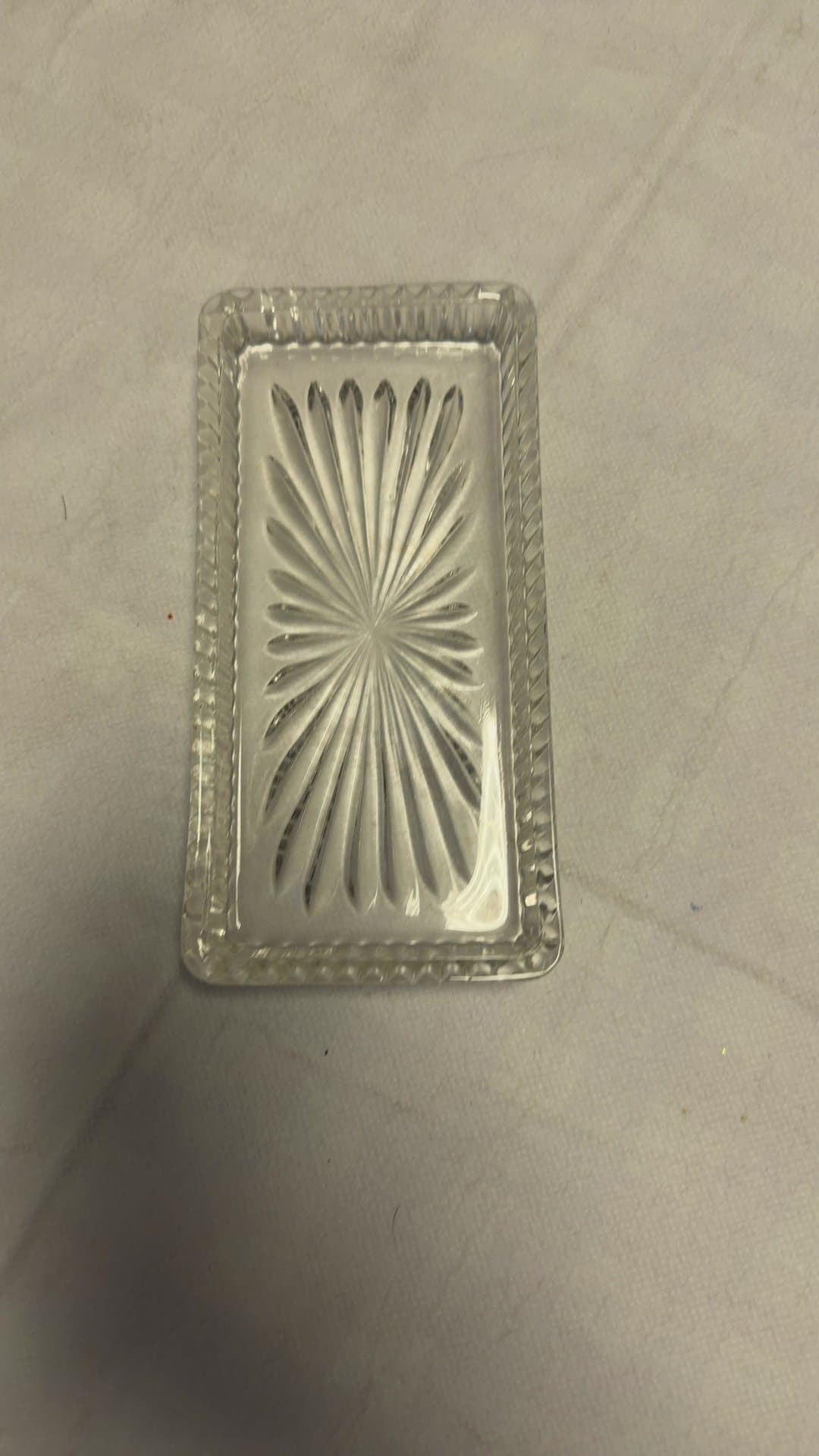 Vintage Glass Trinket Tray-rectangle Starburst pattern - Image 1