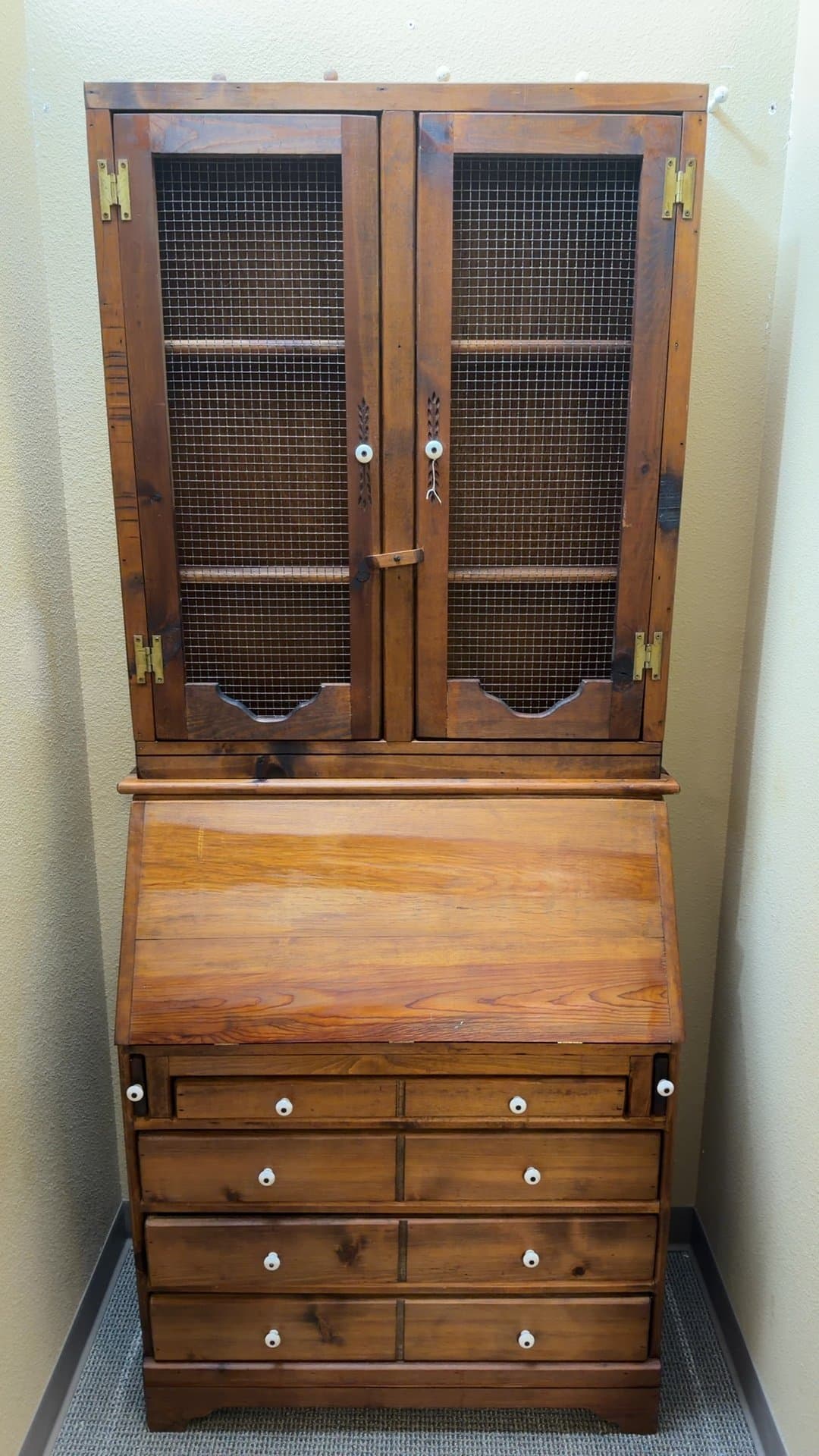 Vintage Wooden Secretary Desk with Hutch - Image 1