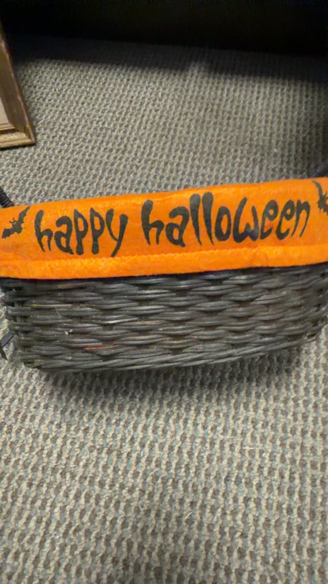 Halloween Woven Wicker Basket with Fabric Trim - Image 1