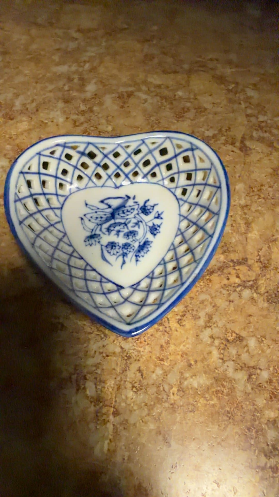 Blue and White Porcelain Heart-Shaped Dish - Image 1