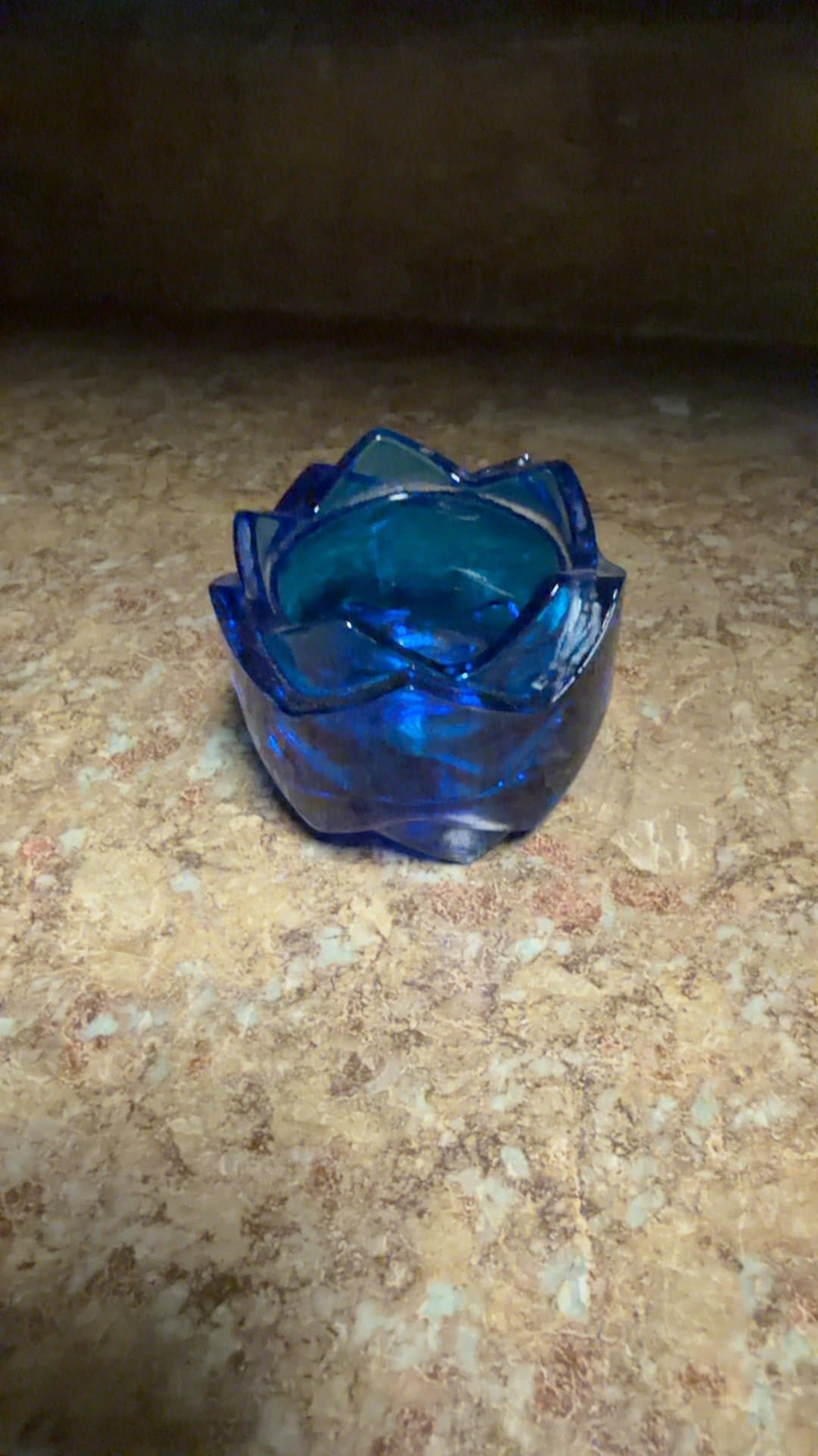 Avon Blue Glass Lotus Candle Holder - Image 1
