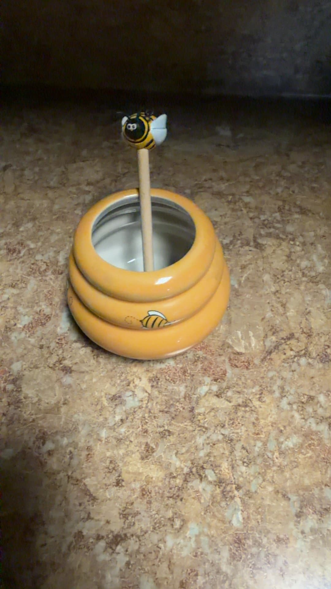 Ceramic Honey Pot with Bee Dipper- no lid - Image 1