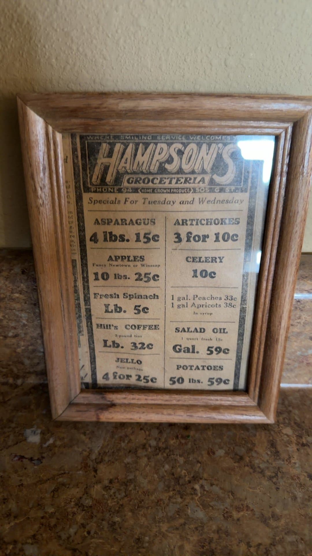 Vintage Hampson's Groceteria Advertisement in Wooden Frame - Image 1