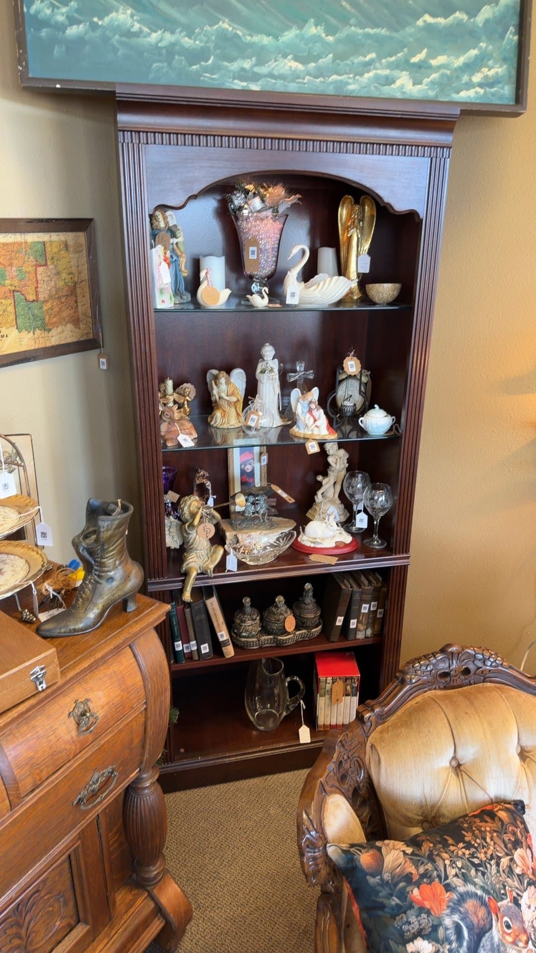 Wooden Display Shelf with Decorative Items - Image 1
