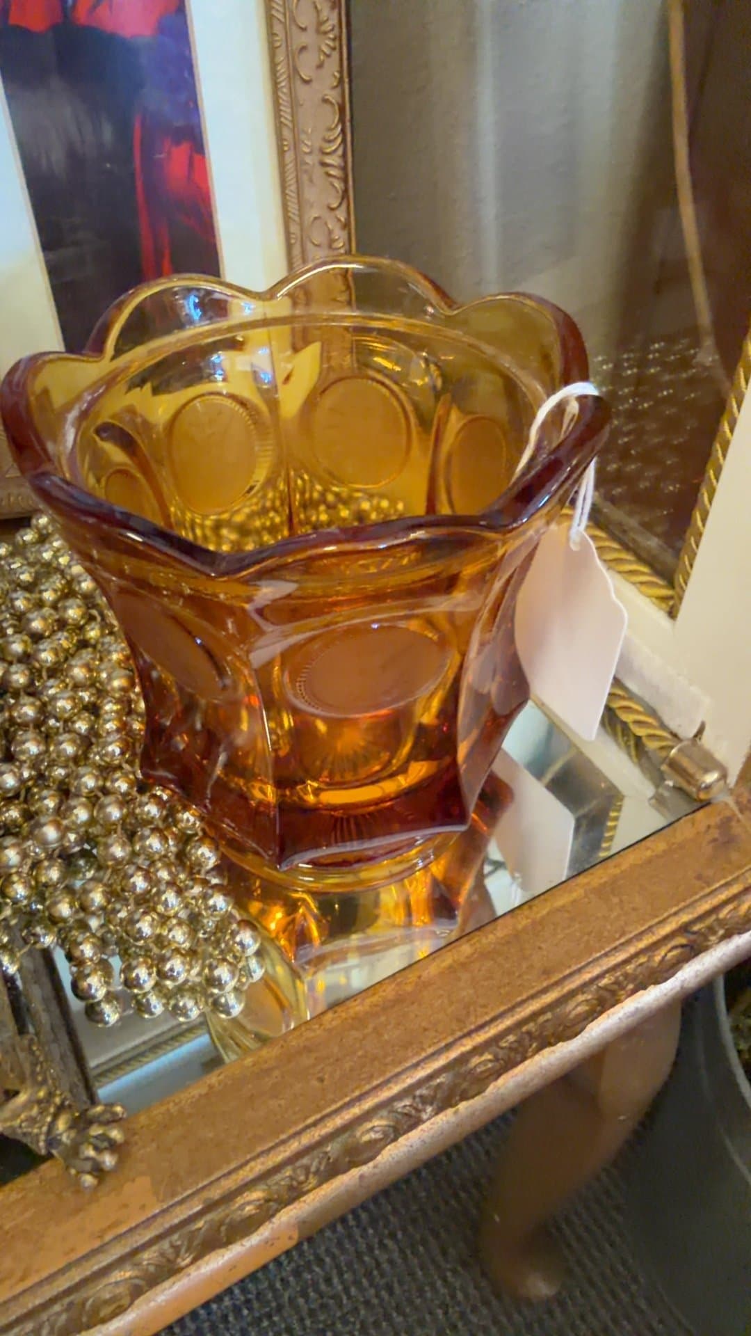 Fostoria Coin Glass Golden Amber Candy Jar - Image 1