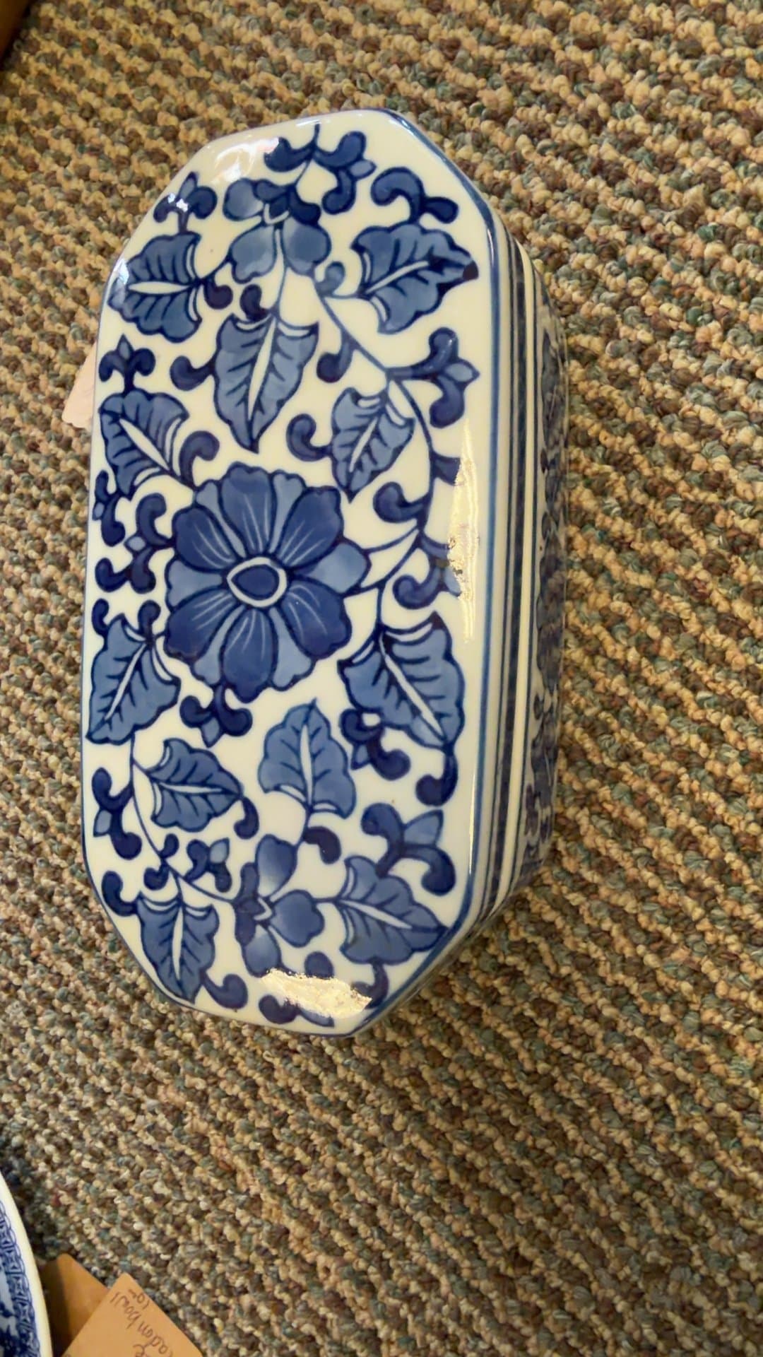 Blue and White Floral Porcelain Trinket Box - Image 1