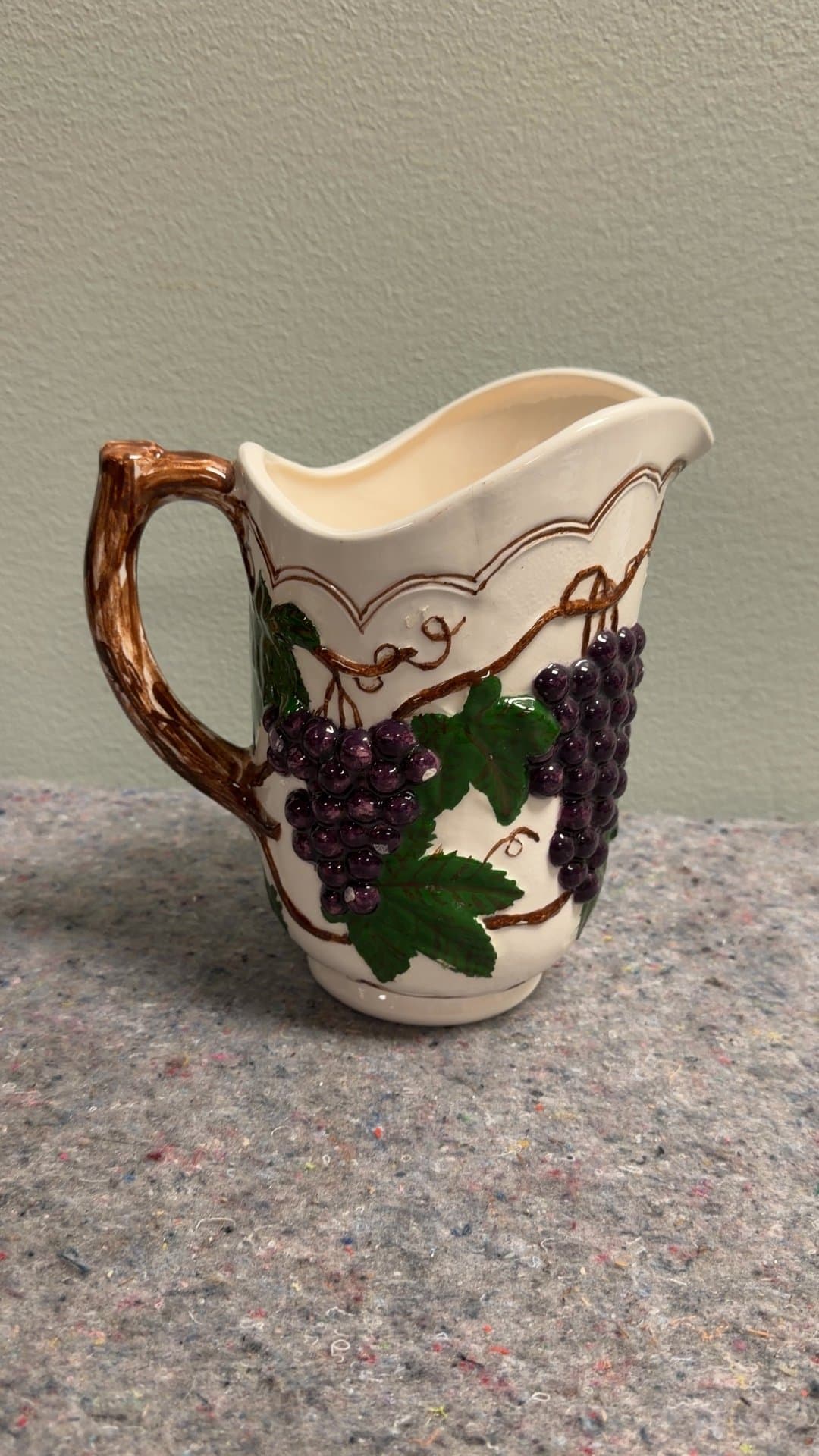 Ceramic Pitcher with Grape Design - Image 1