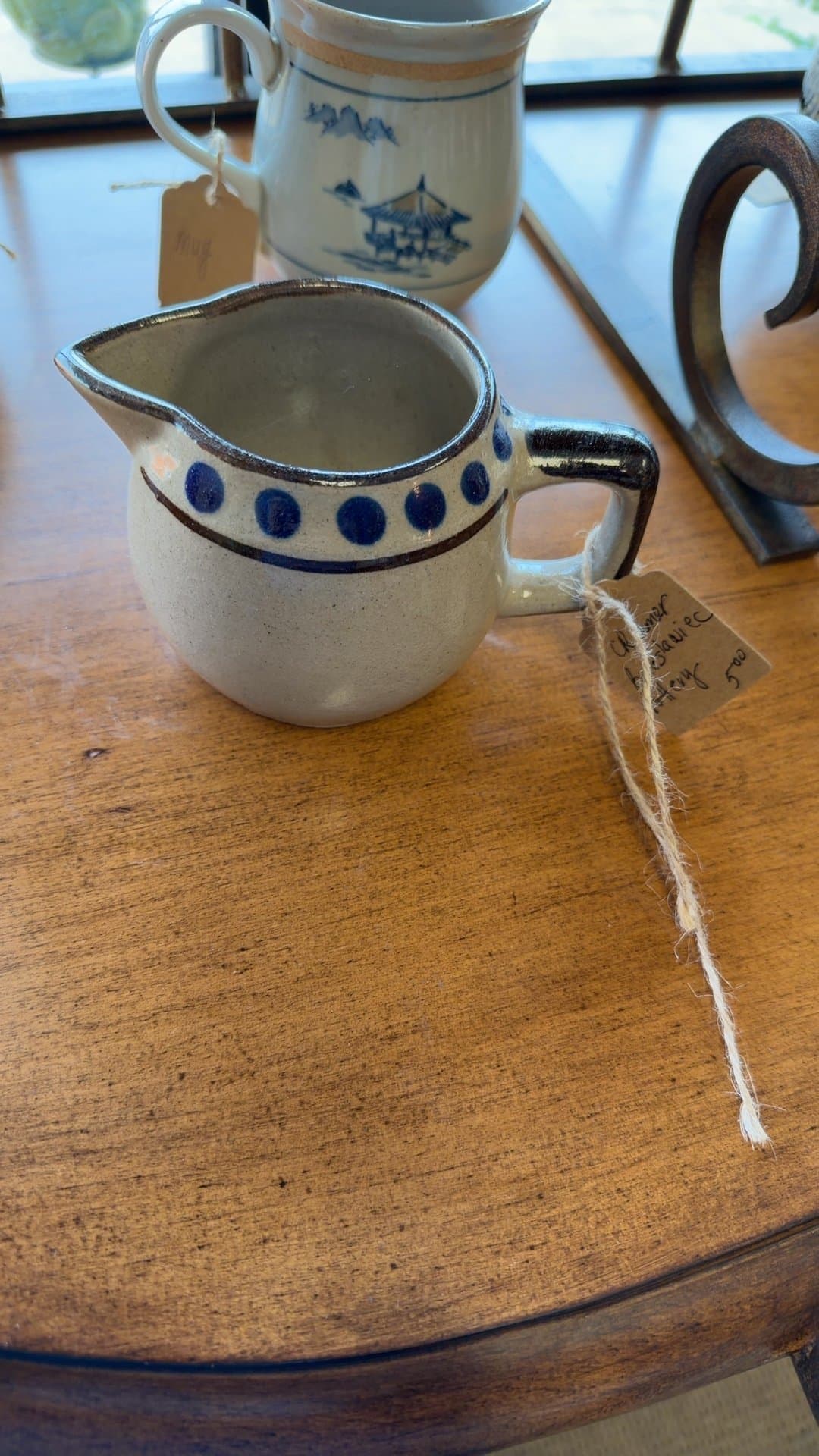 Vintage Ceramic Creamer with Blue Polka Dots - Image 1